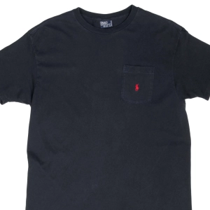 VINTAGE POLO RALPH LAUREN CLASSIC BLACK POCKET TEE SHIRT 1990S MEDIUM MADE USA