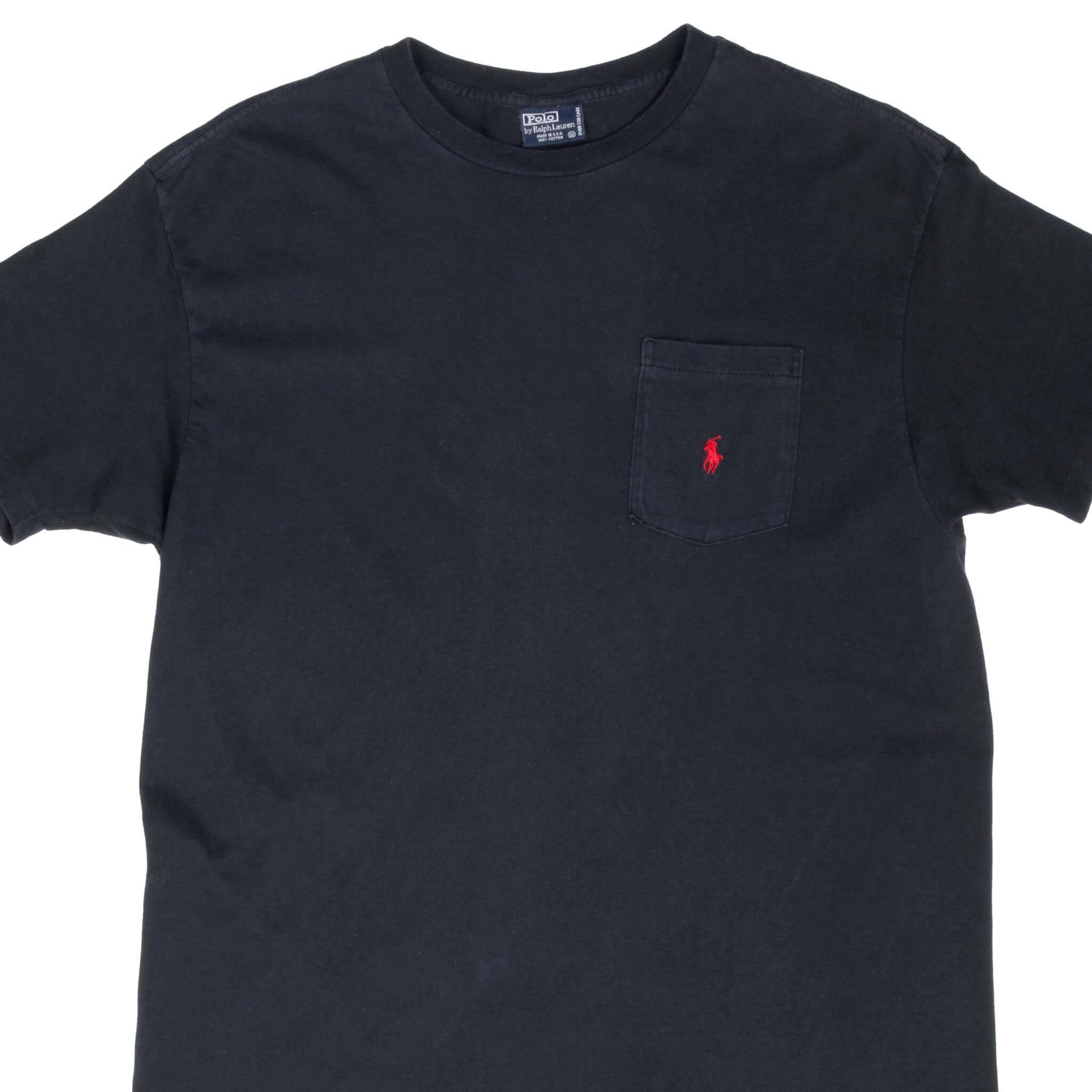 VINTAGE POLO RALPH LAUREN CLASSIC BLACK POCKET TEE SHIRT 1990S MEDIUM MADE USA