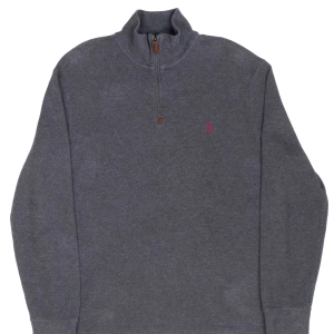 VINTAGE POLO RALPH LAUREN DARK GREY QUARTER 1/4 ZIP SWEATER MEDIUM
