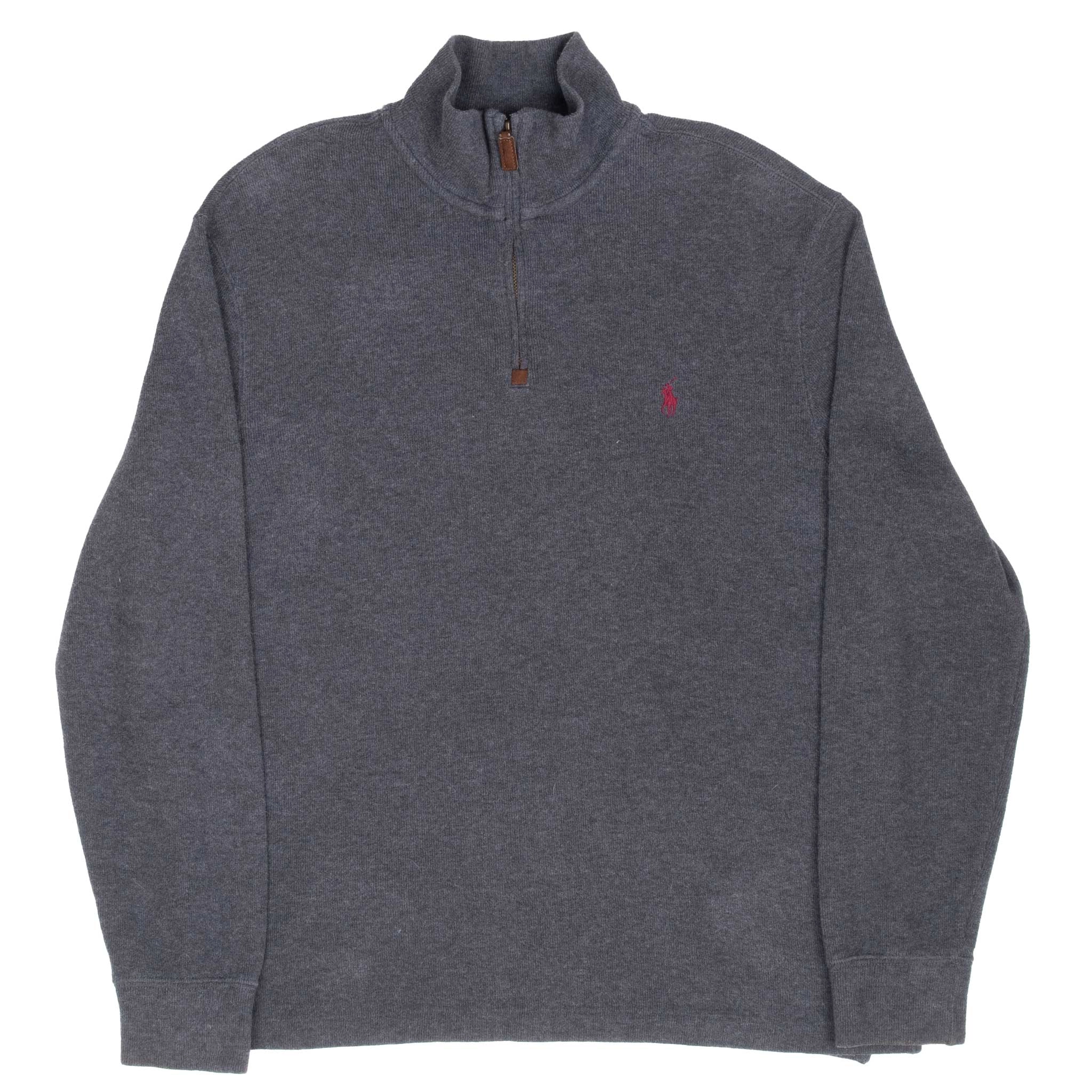 VINTAGE POLO RALPH LAUREN DARK GREY QUARTER 1/4 ZIP SWEATER MEDIUM