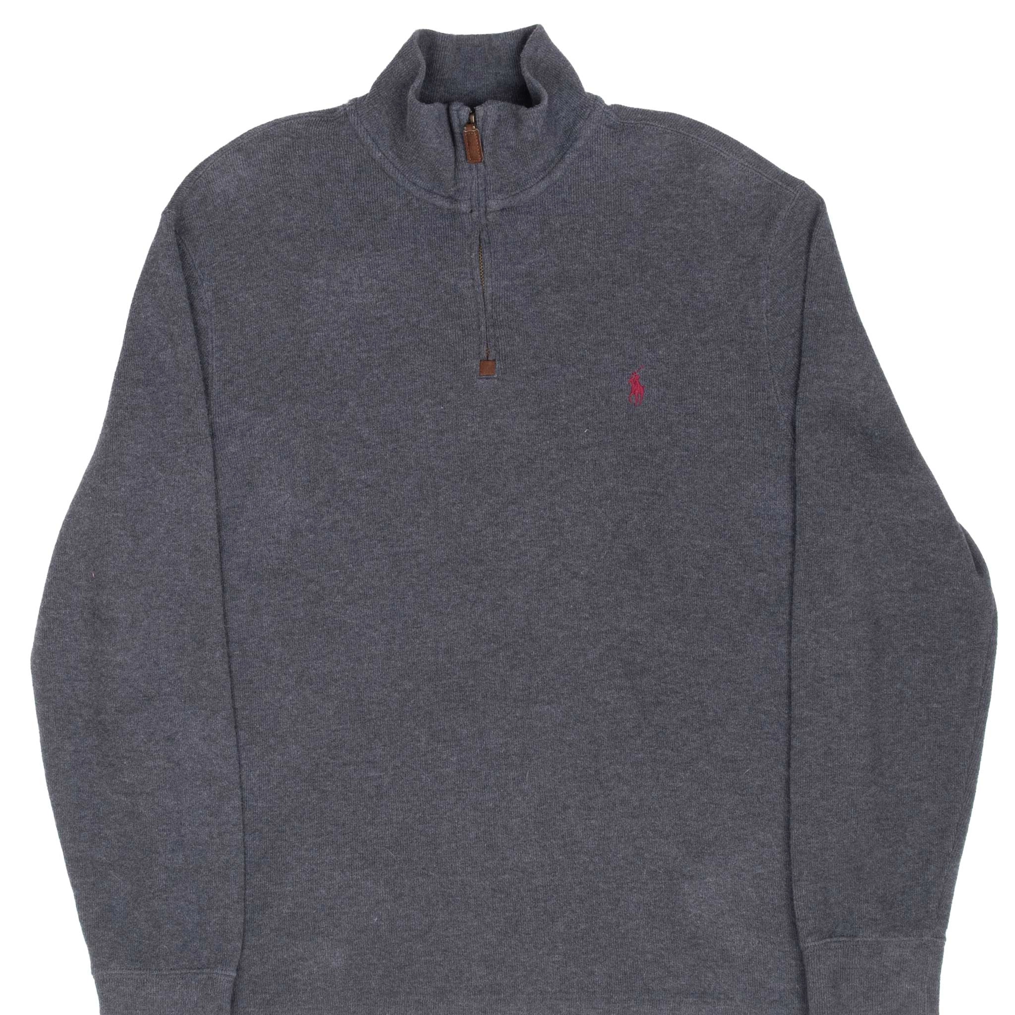 VINTAGE POLO RALPH LAUREN DARK GREY QUARTER 1/4 ZIP SWEATER MEDIUM