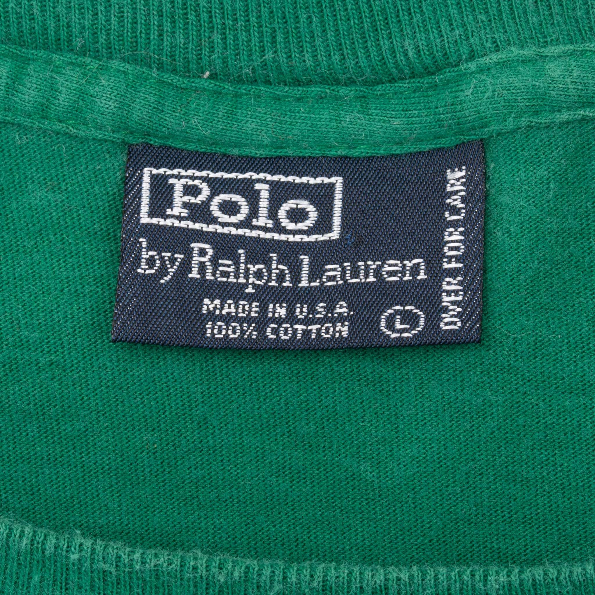 VINTAGE POLO RALPH LAUREN GREEN POCKET TEE SHIRT 1990S LARGE MADE IN USA