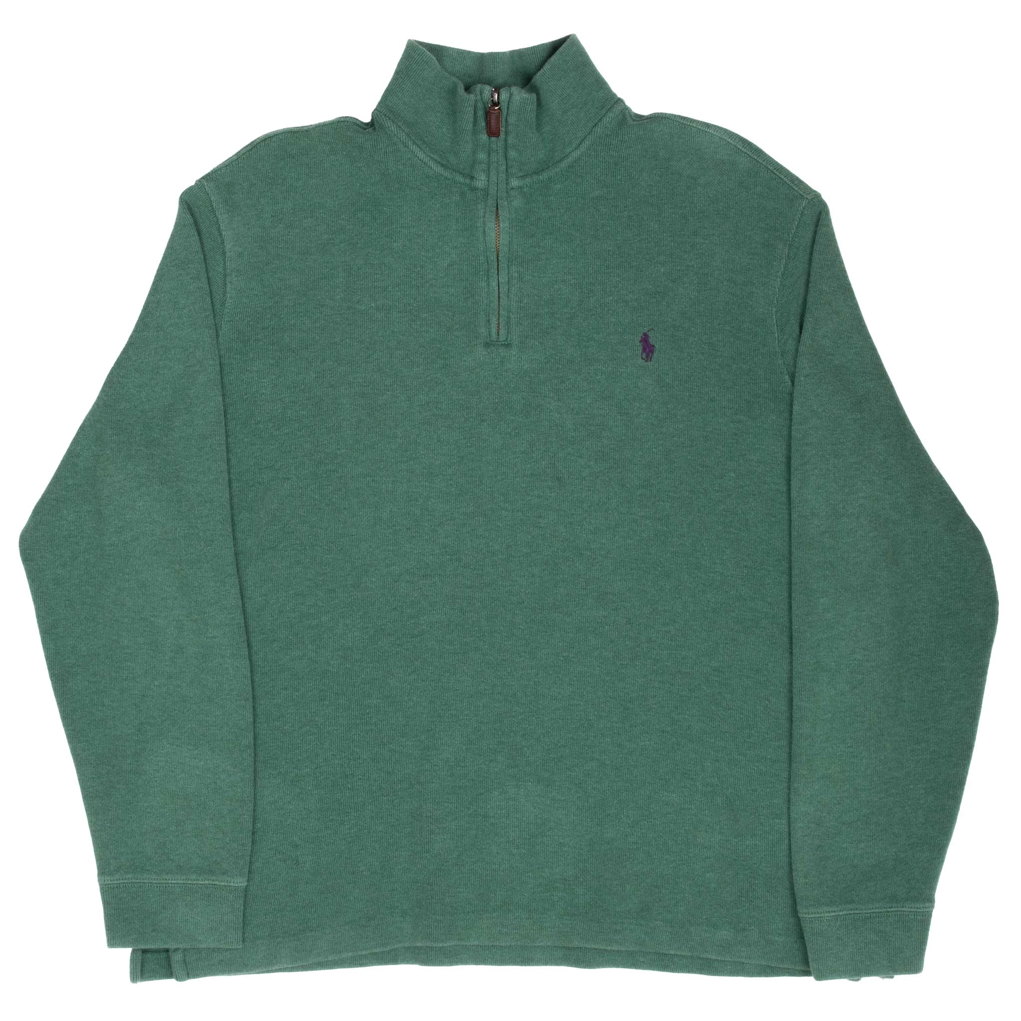 VINTAGE POLO RALPH LAUREN GREEN QUARTER 1/4 ZIP SWEATER 1990S XL