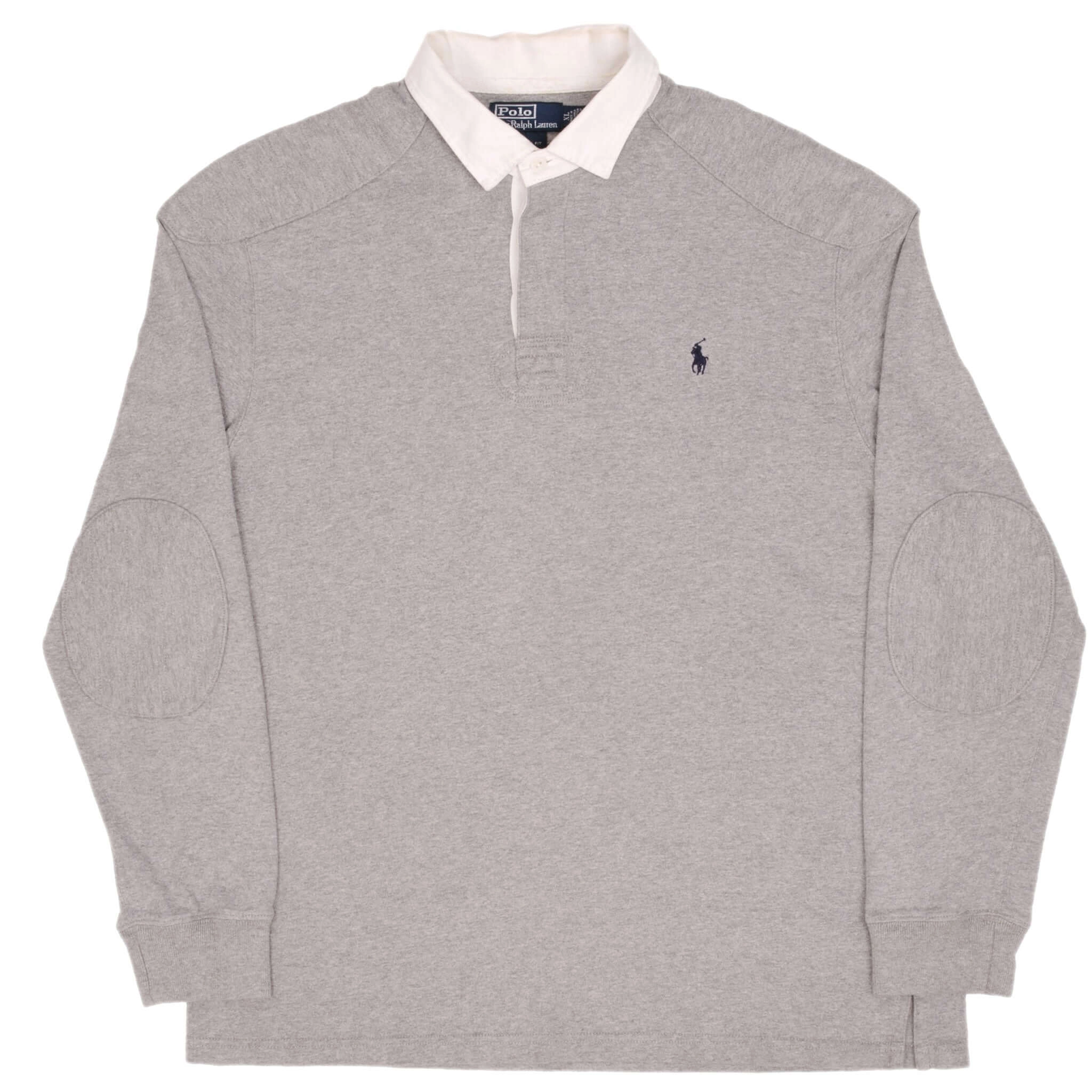 VINTAGE POLO RALPH LAUREN GREY RUGBY POLO SHIRT 1990S SIZE XL