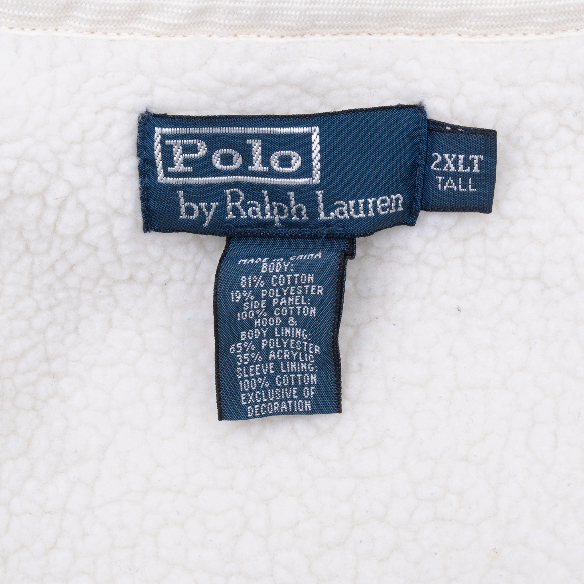 VINTAGE POLO RALPH LAUREN GREY SHERPA LINED HOODIE SWEATSHIRT 1990S 2XL TALL
