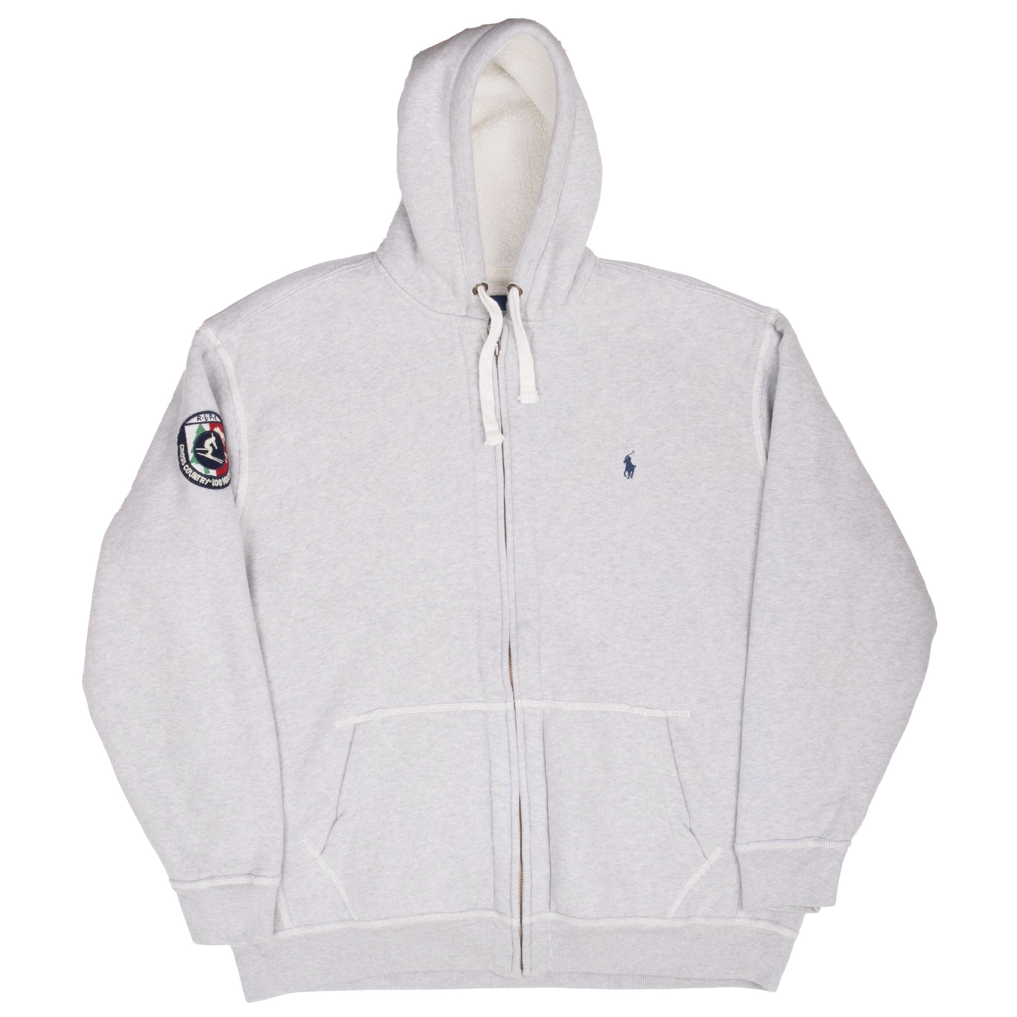 VINTAGE POLO RALPH LAUREN GREY SHERPA LINED HOODIE SWEATSHIRT 1990S 2XL TALL