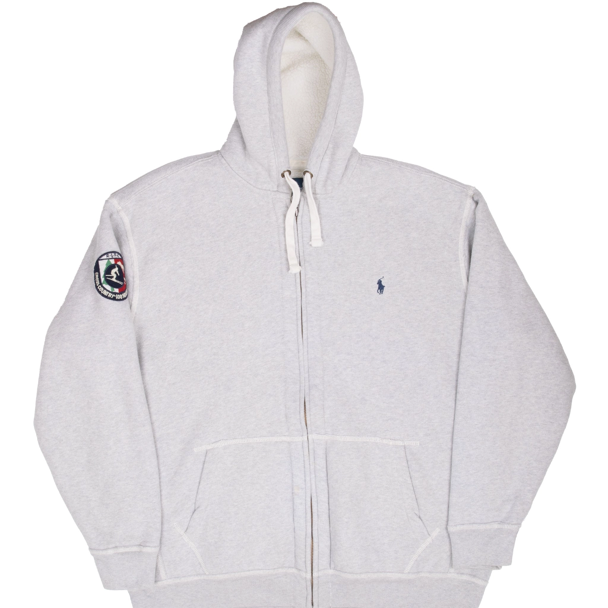 VINTAGE POLO RALPH LAUREN GREY SHERPA LINED HOODIE SWEATSHIRT 1990S 2XL TALL