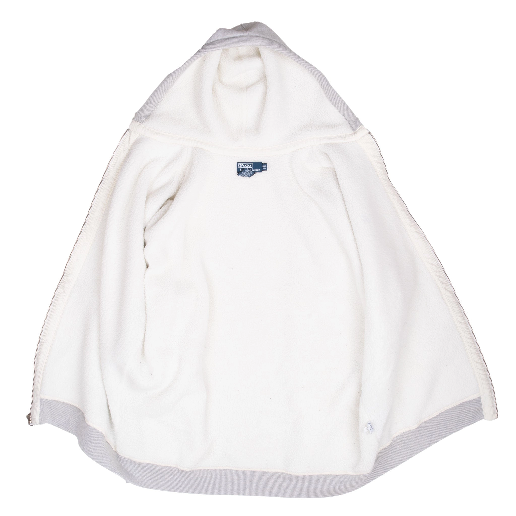 VINTAGE POLO RALPH LAUREN GREY SHERPA LINED HOODIE SWEATSHIRT 1990S 2XL TALL