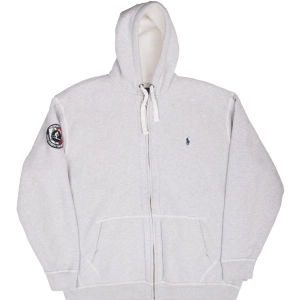 VINTAGE POLO RALPH LAUREN GREY SHERPA LINED HOODIE SWEATSHIRT 1990S 2XL TALL