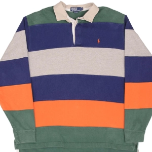 VINTAGE POLO RALPH LAUREN MULTI COLOR RUGBY POLO SHIRT 1990S SIZE XL