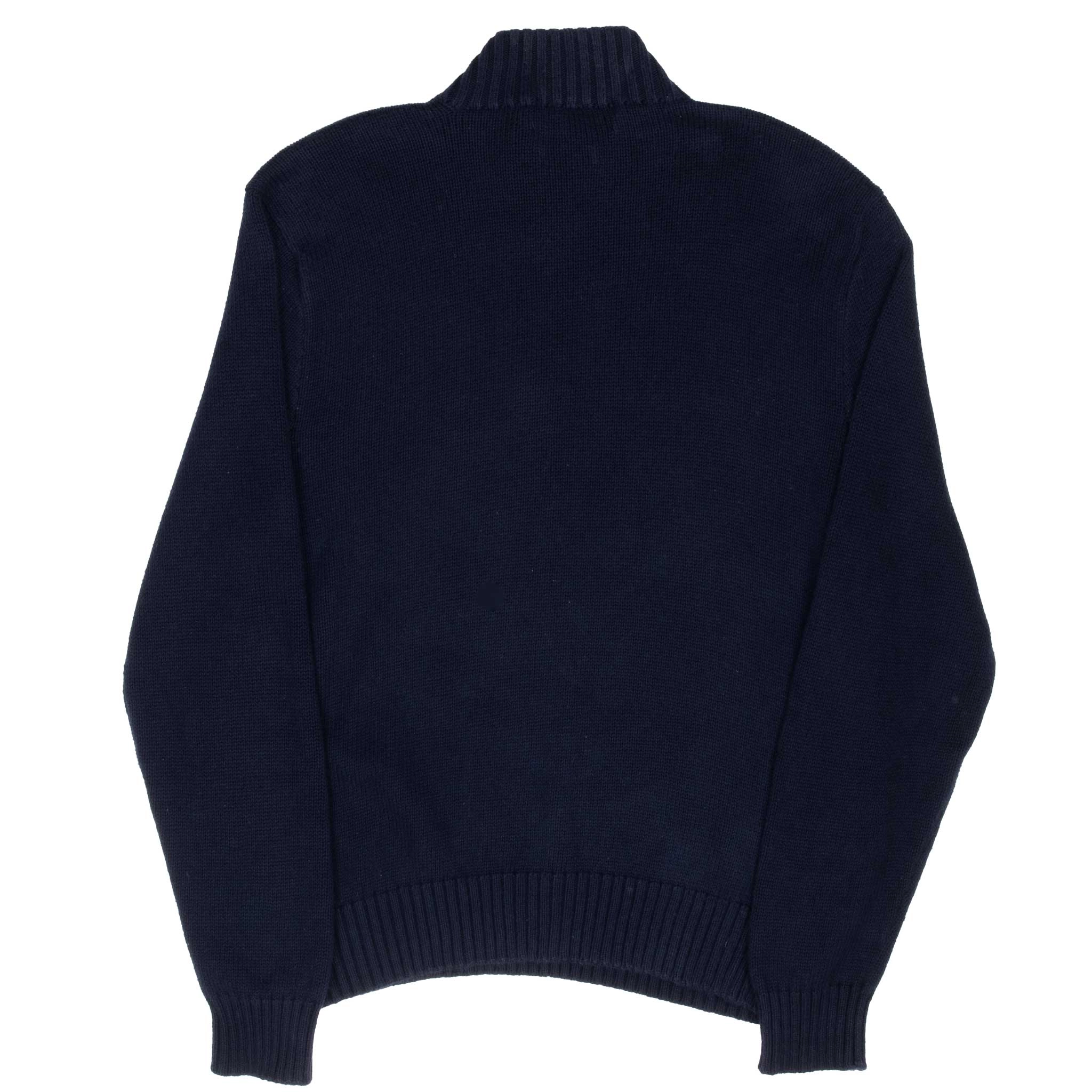 VINTAGE POLO RALPH LAUREN NAVY BLUE KNIT QUARTER 1/4 ZIP SWEATER 1990S LARGE