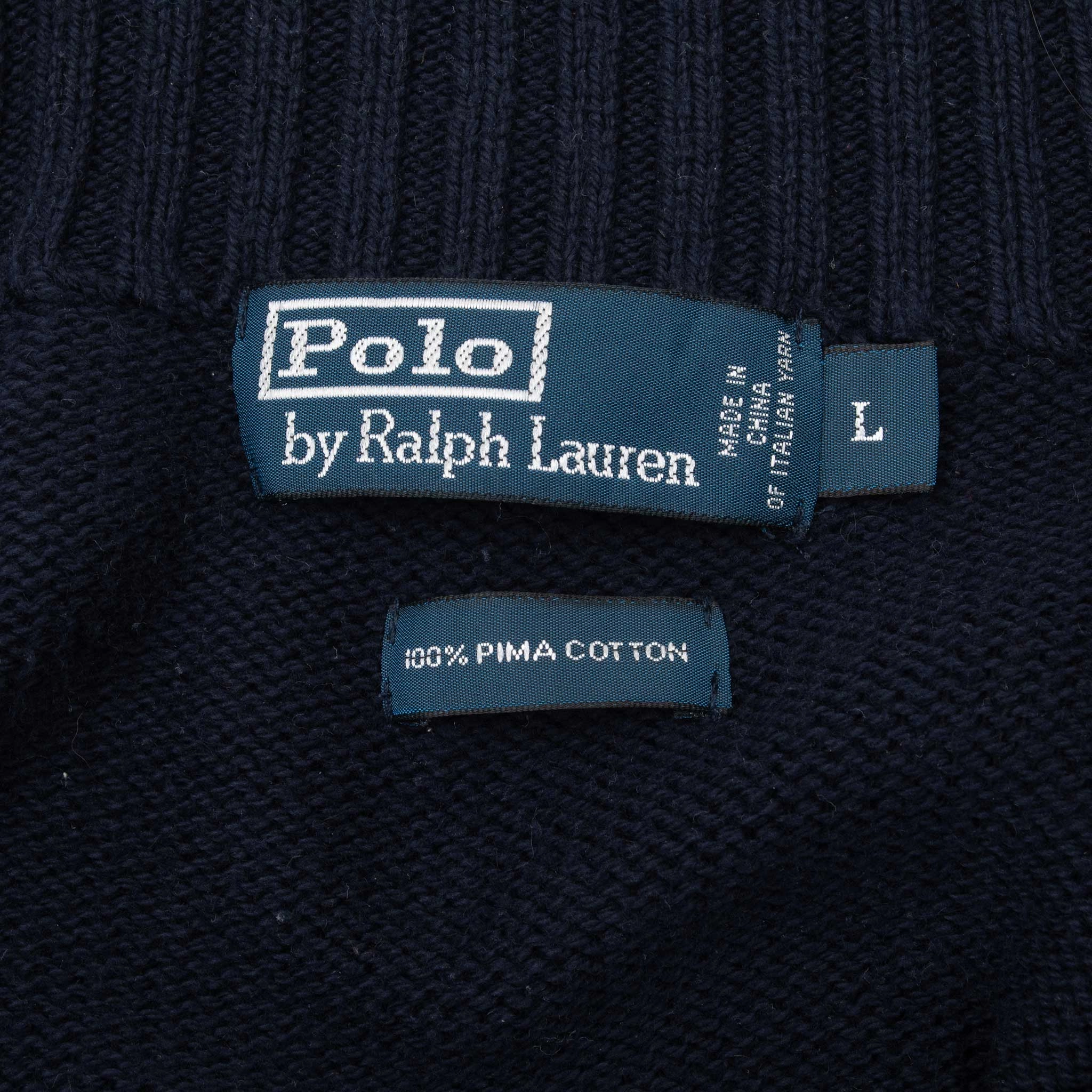 VINTAGE POLO RALPH LAUREN NAVY BLUE KNIT QUARTER 1/4 ZIP SWEATER 1990S LARGE