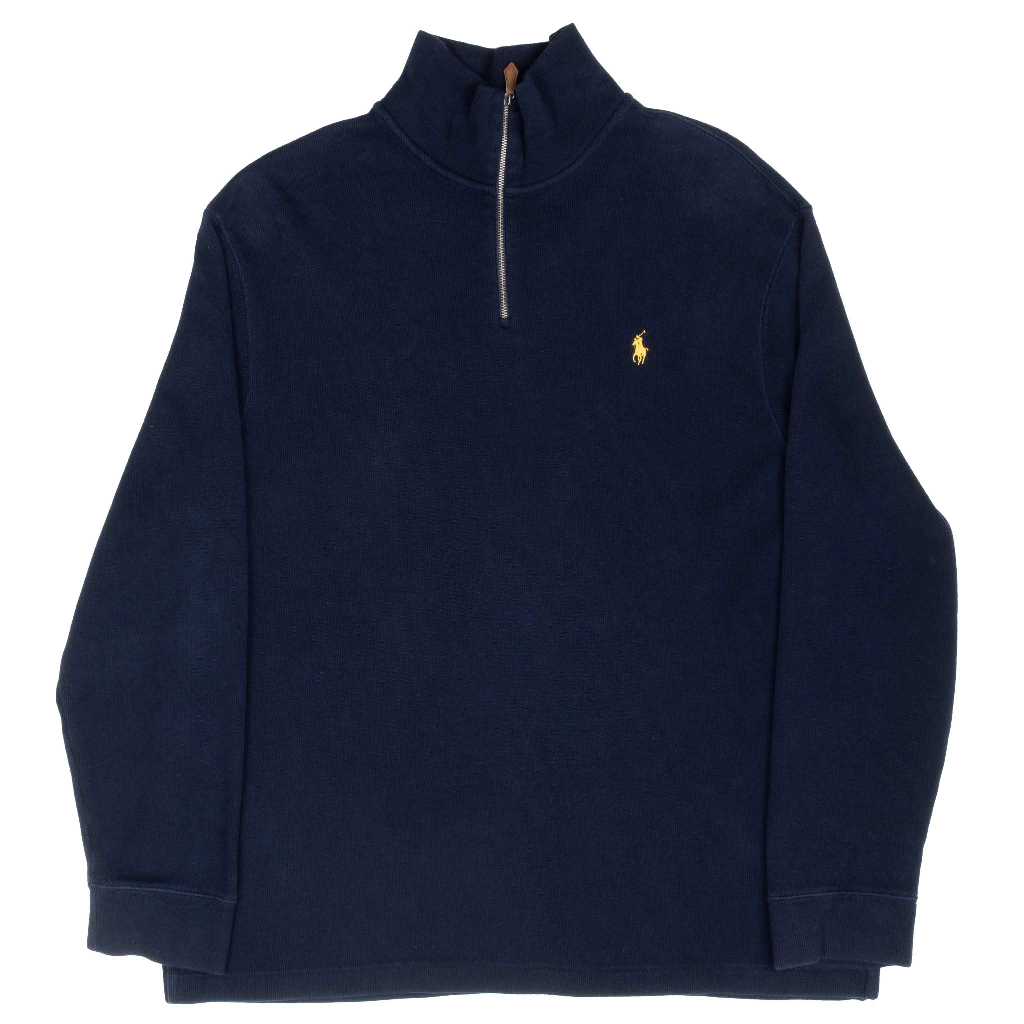 VINTAGE POLO RALPH LAUREN NAVY BLUE QUARTER 1/4 ZIP SWEATER 1990S 2XL