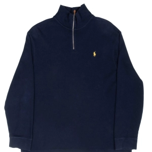 VINTAGE POLO RALPH LAUREN NAVY BLUE QUARTER 1/4 ZIP SWEATER 1990S 2XL