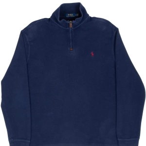 VINTAGE POLO RALPH LAUREN NAVY BLUE QUARTER 1/4 ZIP SWEATER LARGE