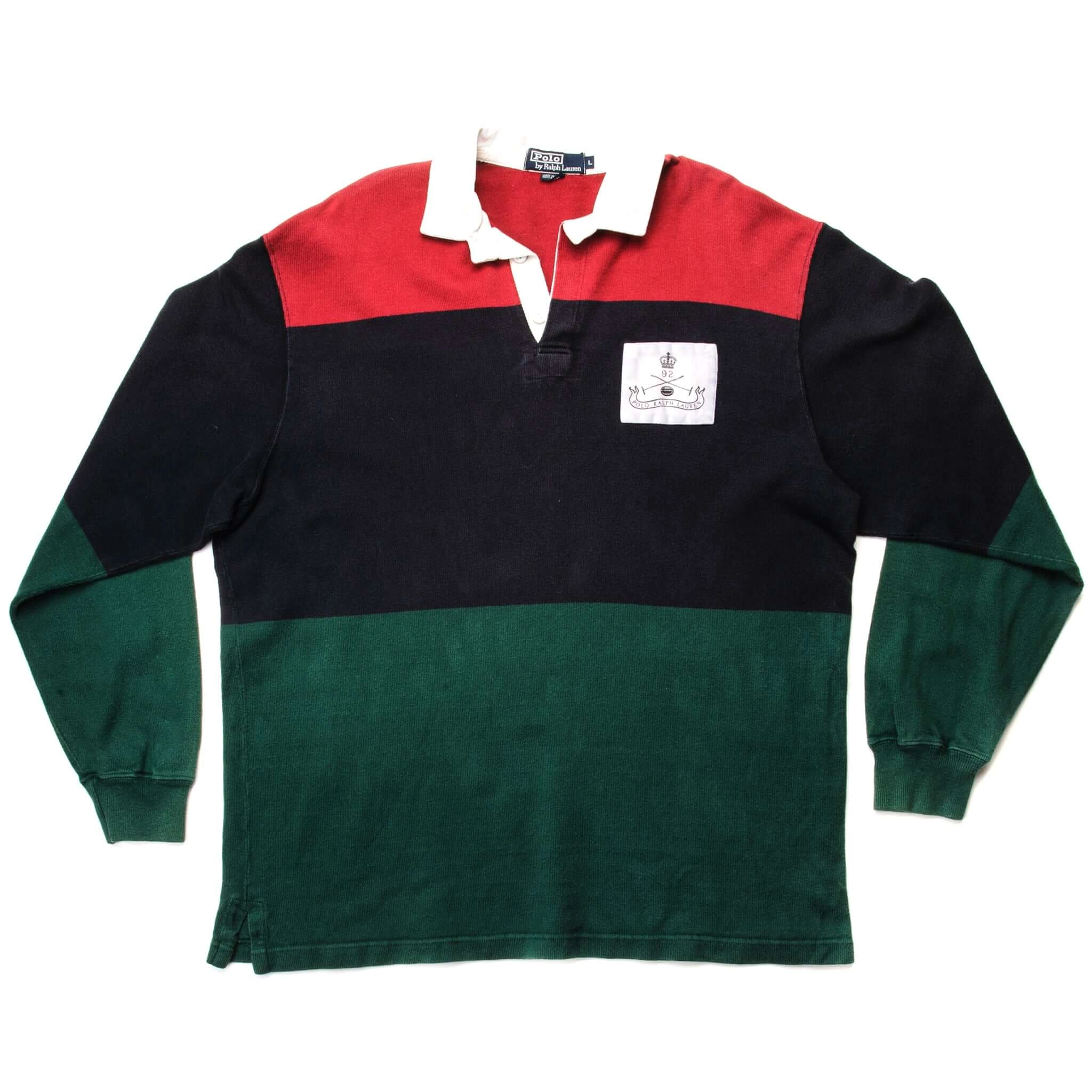 VINTAGE POLO RALPH LAUREN STRIPPED POLO SHIRT 1990S SIZE LARGE MADE IN USA
