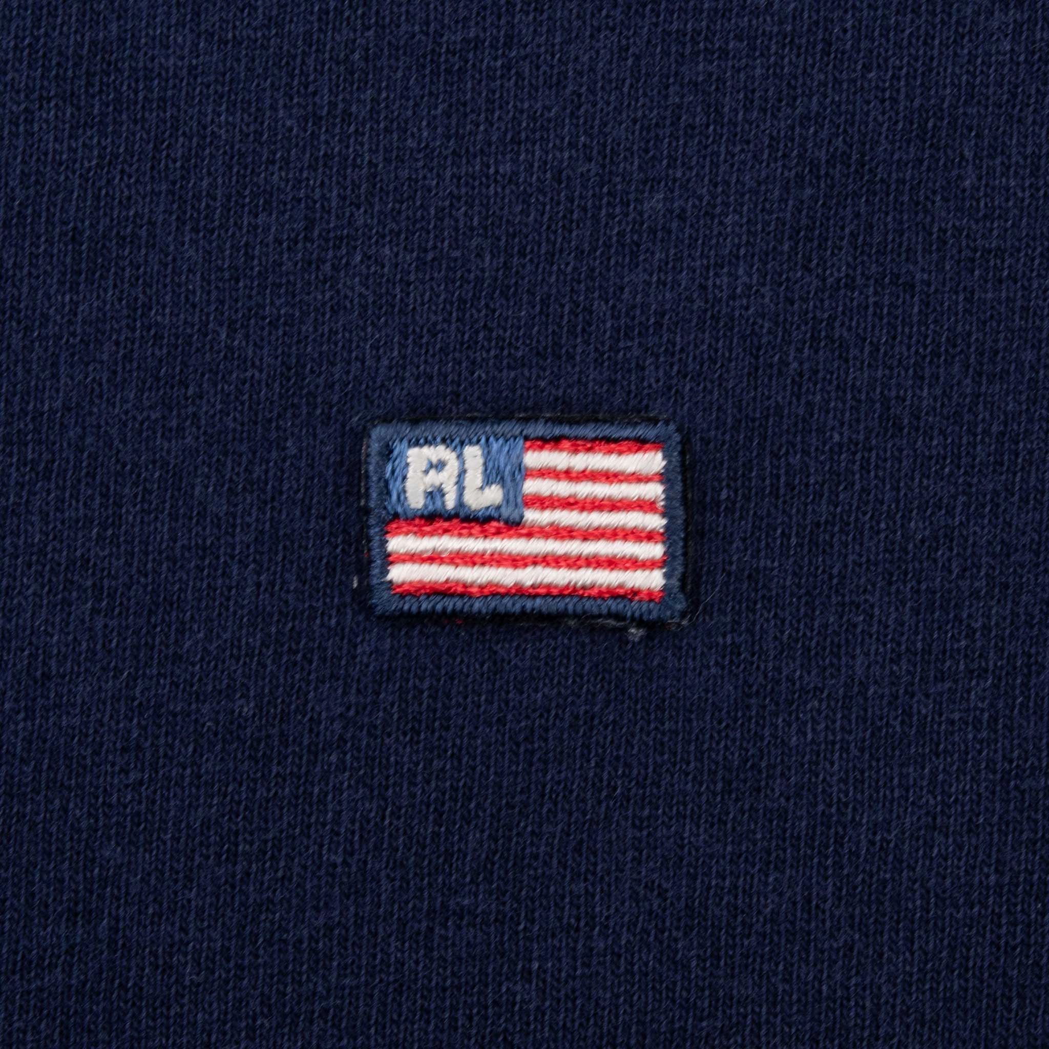 VINTAGE POLO RALPH LAUREN US FLAG BLUE TEE SHIRT 1990S SIZE LARGE