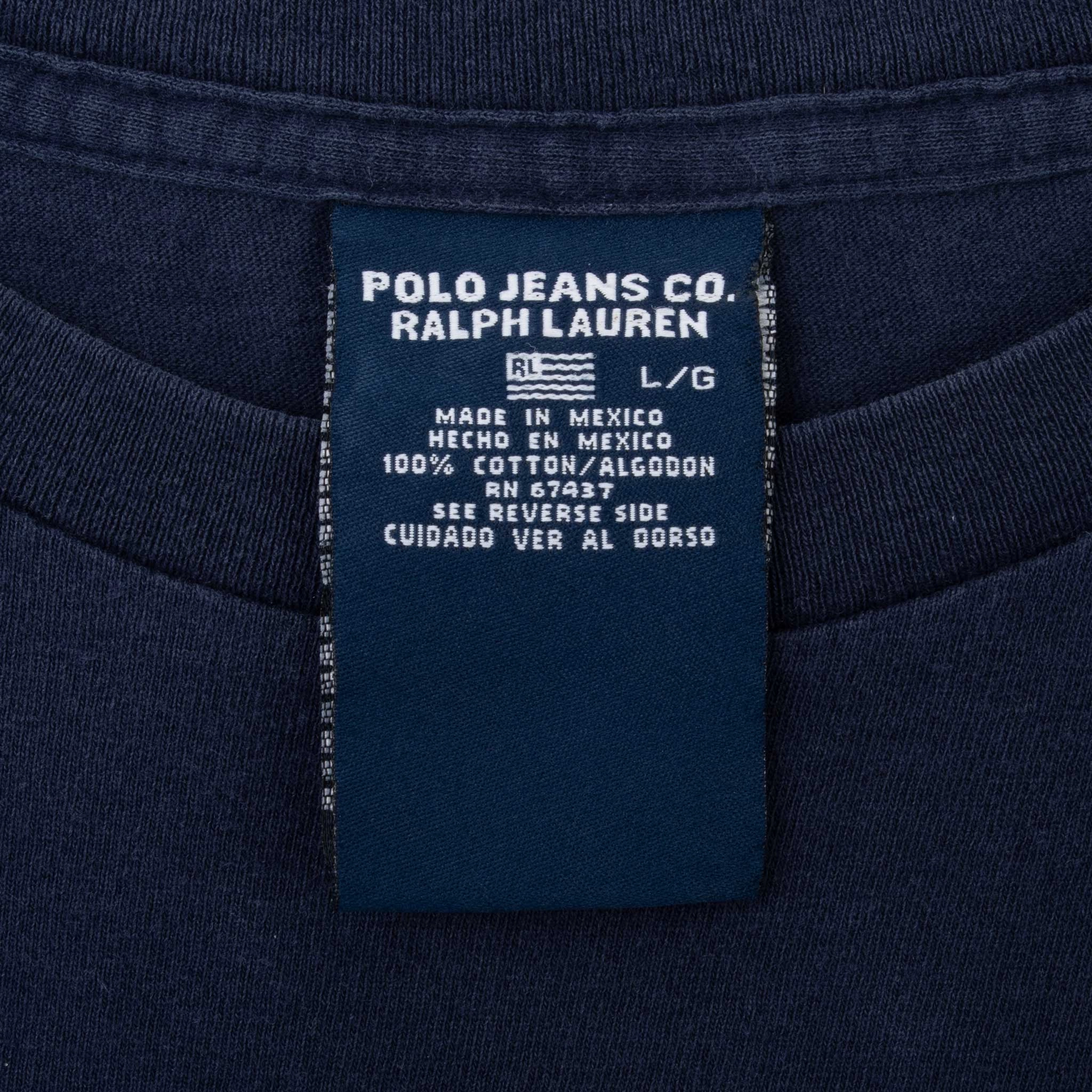VINTAGE POLO RALPH LAUREN US FLAG BLUE TEE SHIRT 1990S SIZE LARGE
