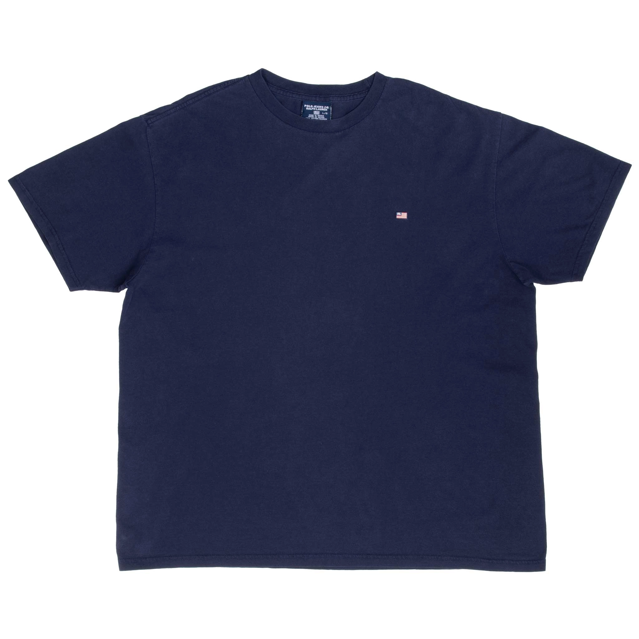 VINTAGE POLO RALPH LAUREN US FLAG BLUE TEE SHIRT 1990S SIZE LARGE