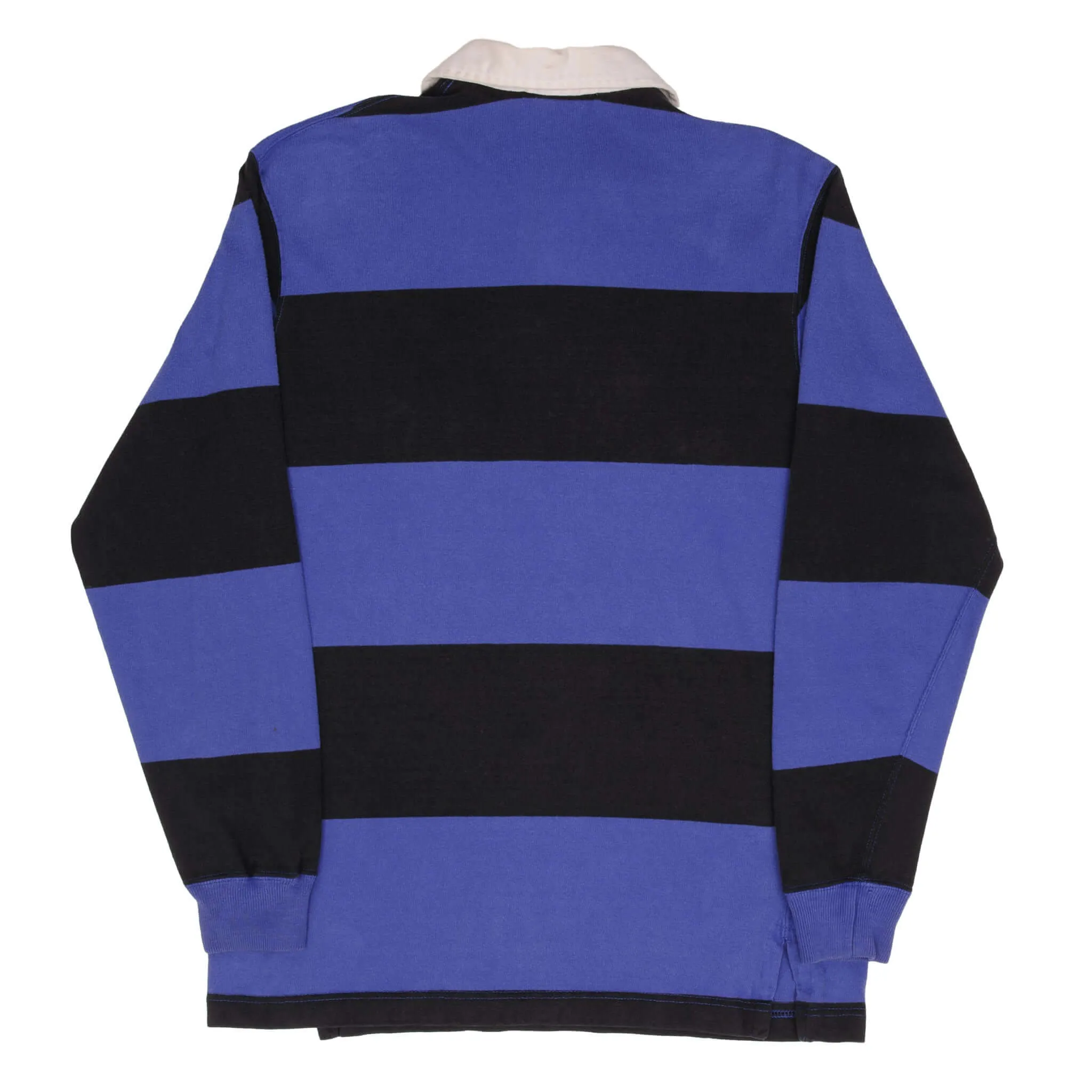 VINTAGE RALPH LAUREN BLACK & BLUE STRIPED RUGBY POLO SHIRT 1990S LARGE MADE USA