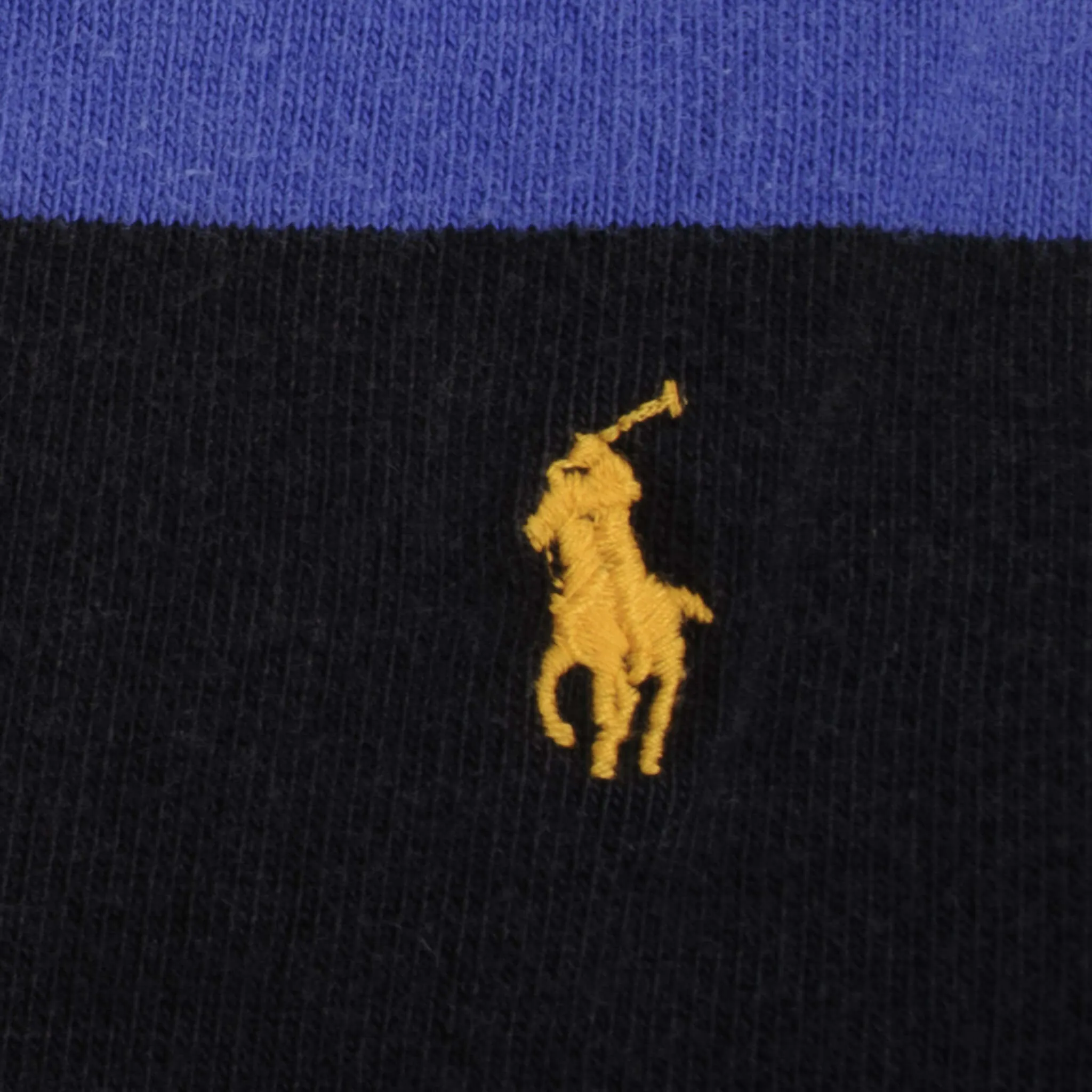 VINTAGE RALPH LAUREN BLACK & BLUE STRIPED RUGBY POLO SHIRT 1990S LARGE MADE USA