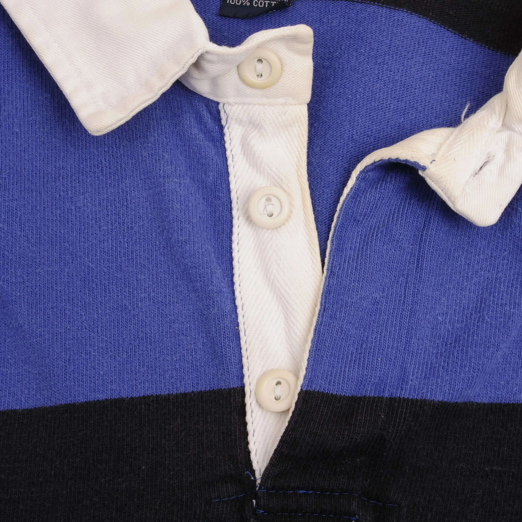 VINTAGE RALPH LAUREN BLACK & BLUE STRIPED RUGBY POLO SHIRT 1990S LARGE MADE USA