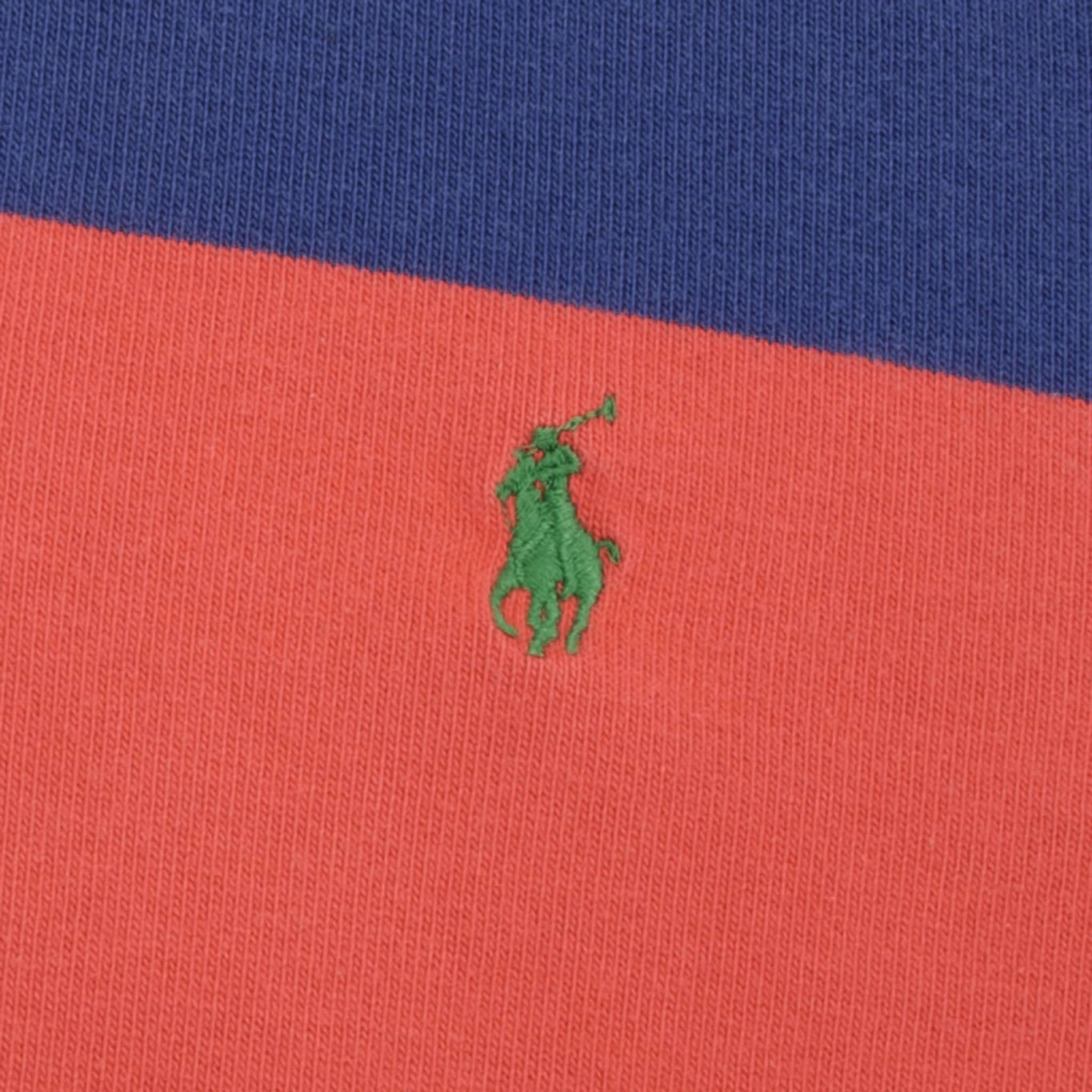 VINTAGE RALPH LAUREN BLUE & RED STRIPED RUGBY POLO SHIRT 1990S SIZE XL