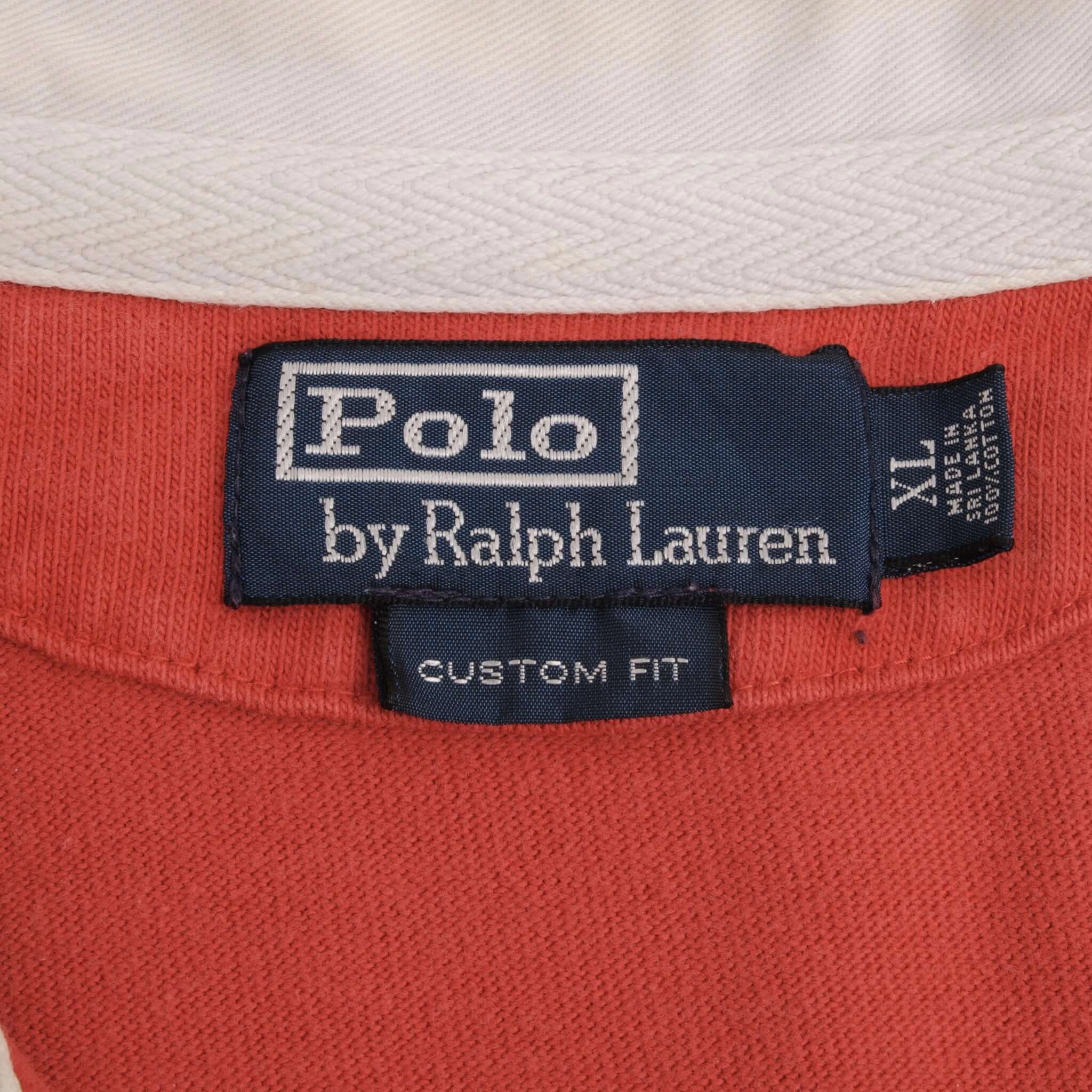 VINTAGE RALPH LAUREN BLUE & RED STRIPED RUGBY POLO SHIRT 1990S SIZE XL