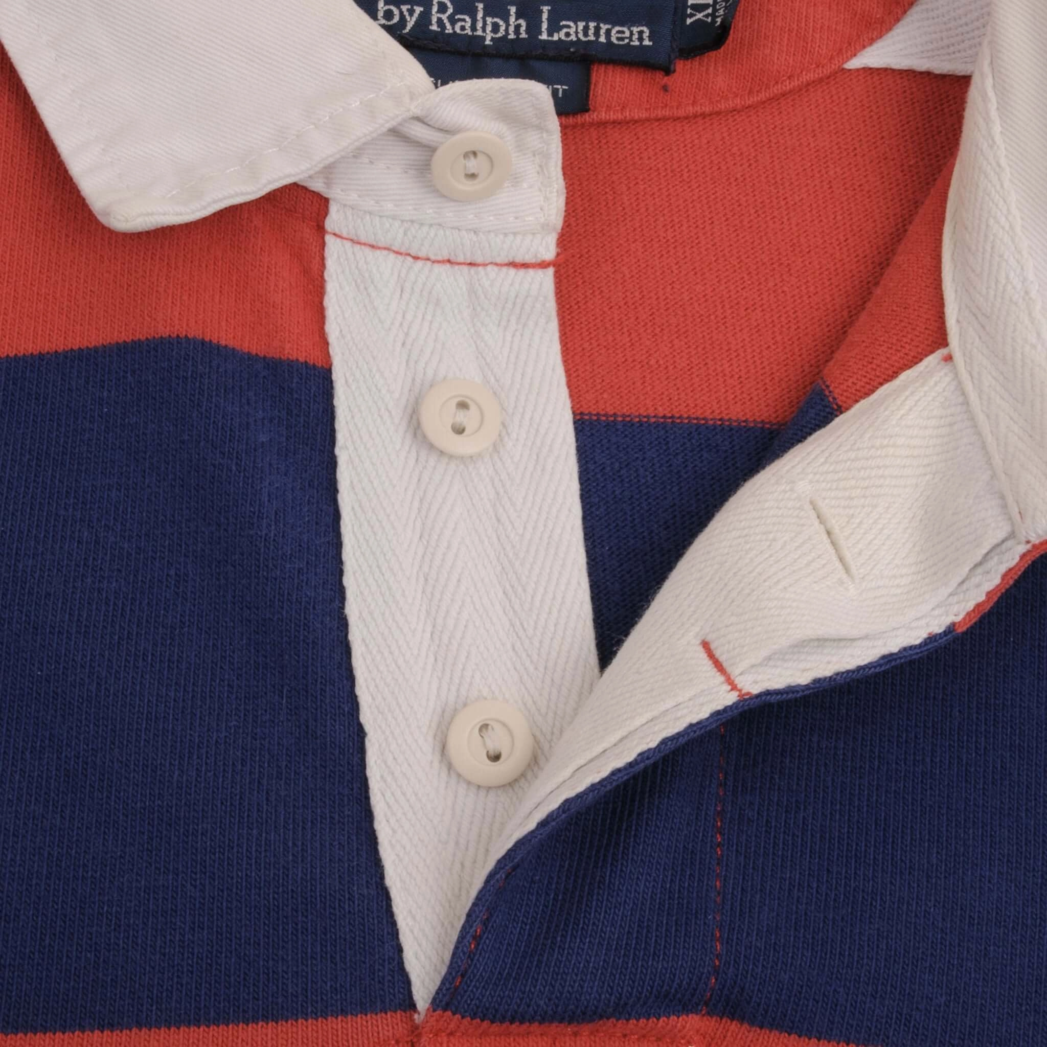 VINTAGE RALPH LAUREN BLUE & RED STRIPED RUGBY POLO SHIRT 1990S SIZE XL