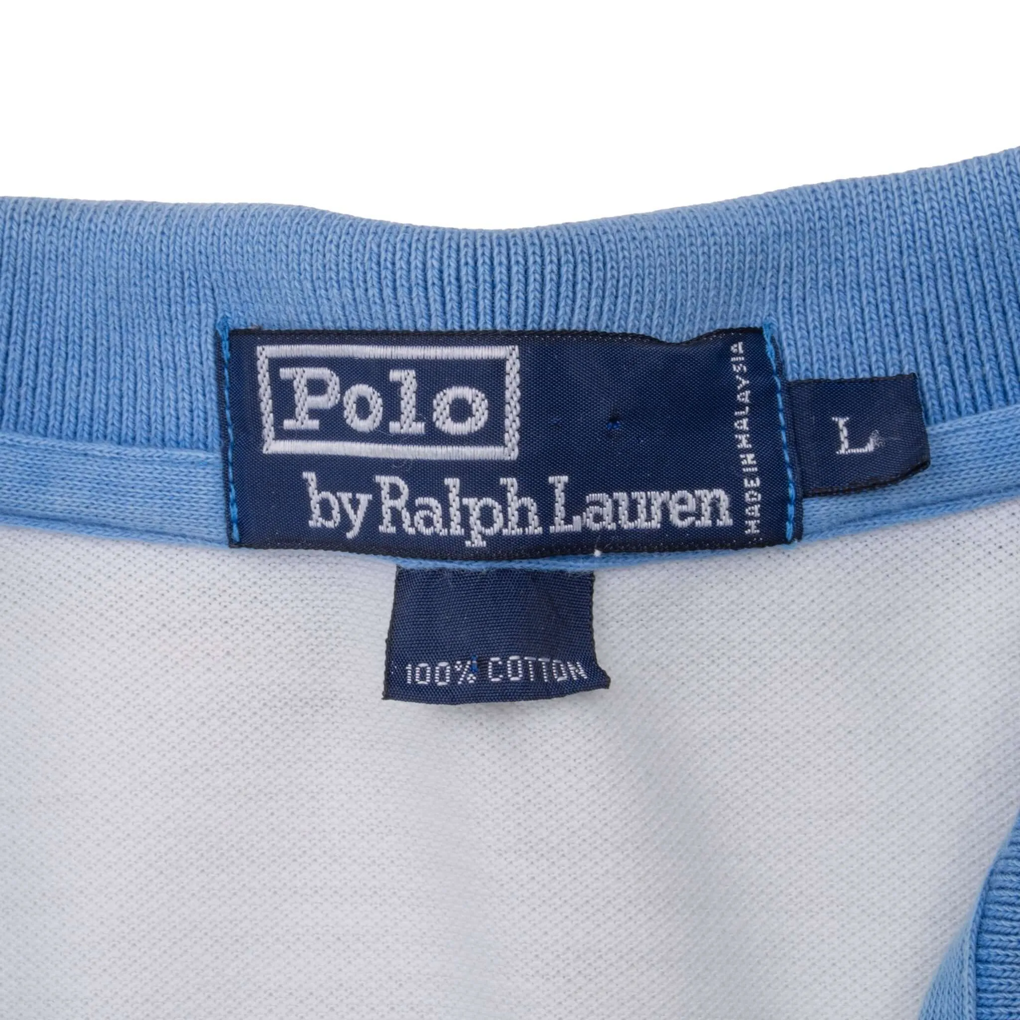 VINTAGE RALPH LAUREN BLUE & WHITE STRIPED POLO SHIRT 1990S LARGE
