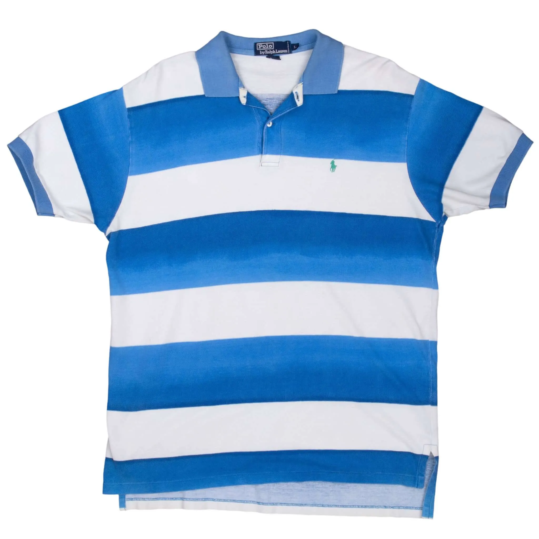 VINTAGE RALPH LAUREN BLUE & WHITE STRIPED POLO SHIRT 1990S LARGE