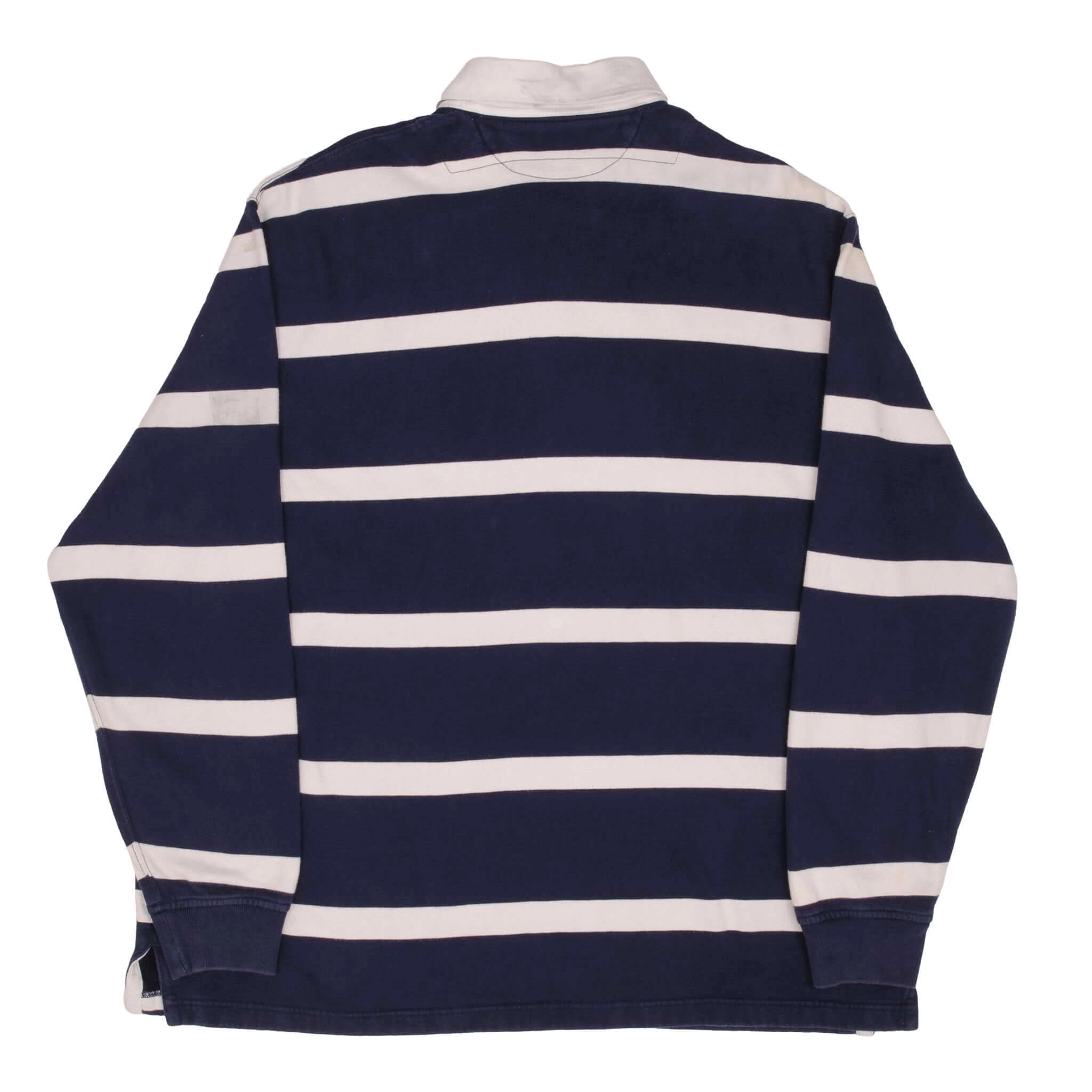 VINTAGE RALPH LAUREN BLUE & WHITE STRIPED RUGBY POLO SHIRT 1990S SIZE 2XL TALL