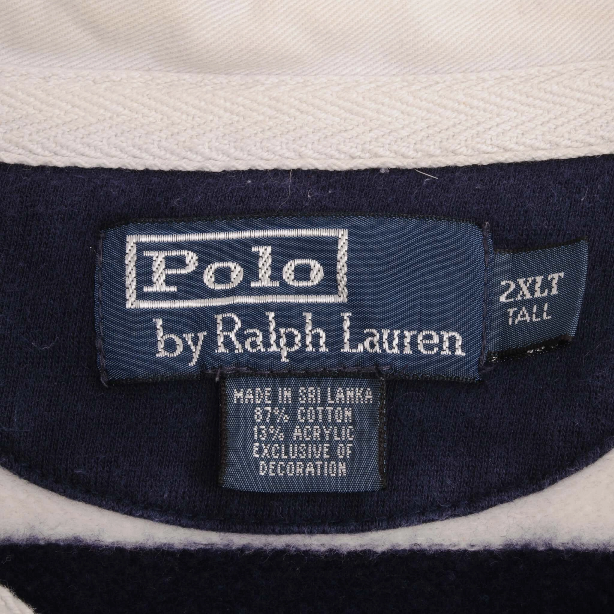 VINTAGE RALPH LAUREN BLUE & WHITE STRIPED RUGBY POLO SHIRT 1990S SIZE 2XL TALL