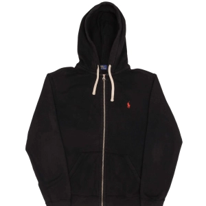 VINTAGE RALPH LAUREN FULL ZIP CLASSIC BLACK HOODIE SWEATSHIRT SIZE MEDIUM