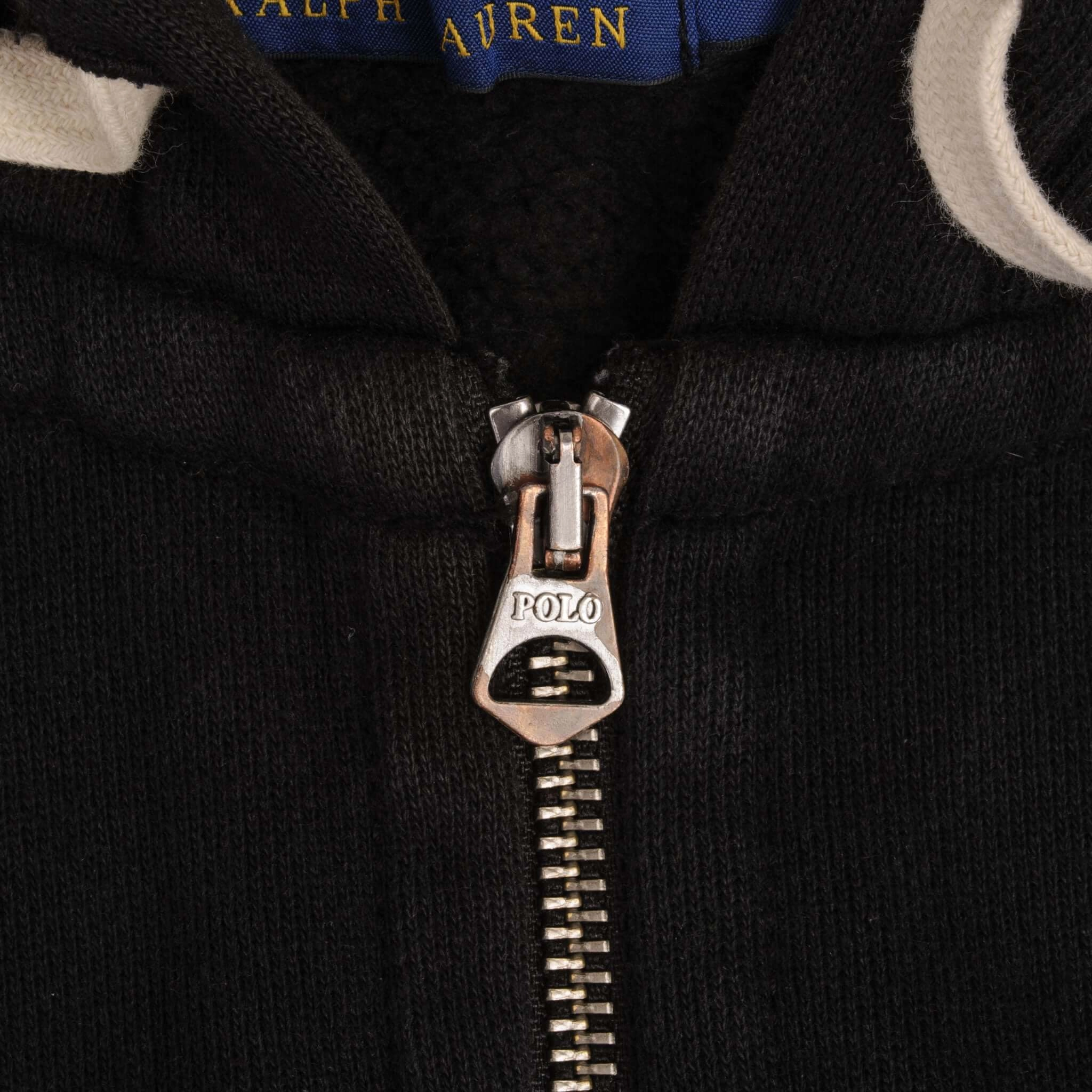 VINTAGE RALPH LAUREN FULL ZIP CLASSIC BLACK HOODIE SWEATSHIRT SIZE MEDIUM