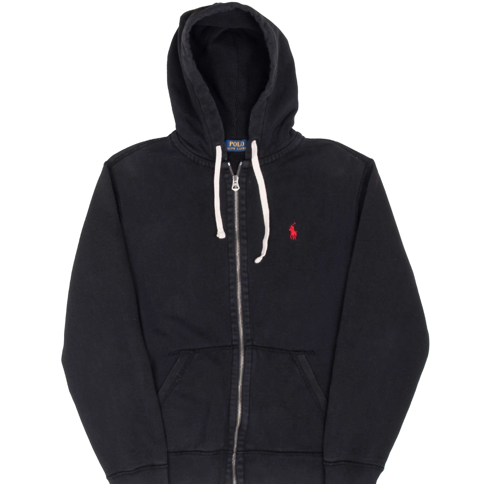 VINTAGE RALPH LAUREN FULL ZIP CLASSIC BLACK HOODIE SWEATSHIRT SMALL