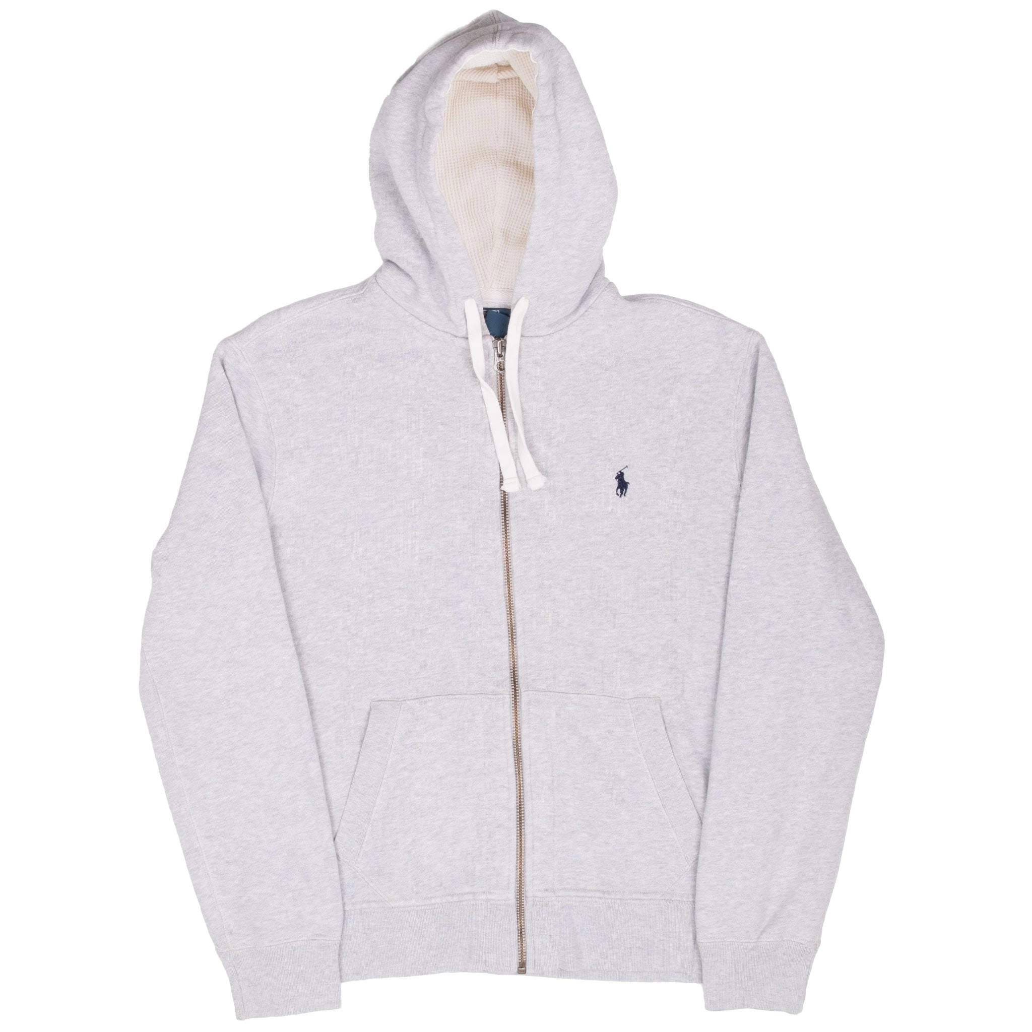 VINTAGE RALPH LAUREN FULL ZIP CLASSIC GREY HOODIE SWEATSHIRT 1990S MEDIUM