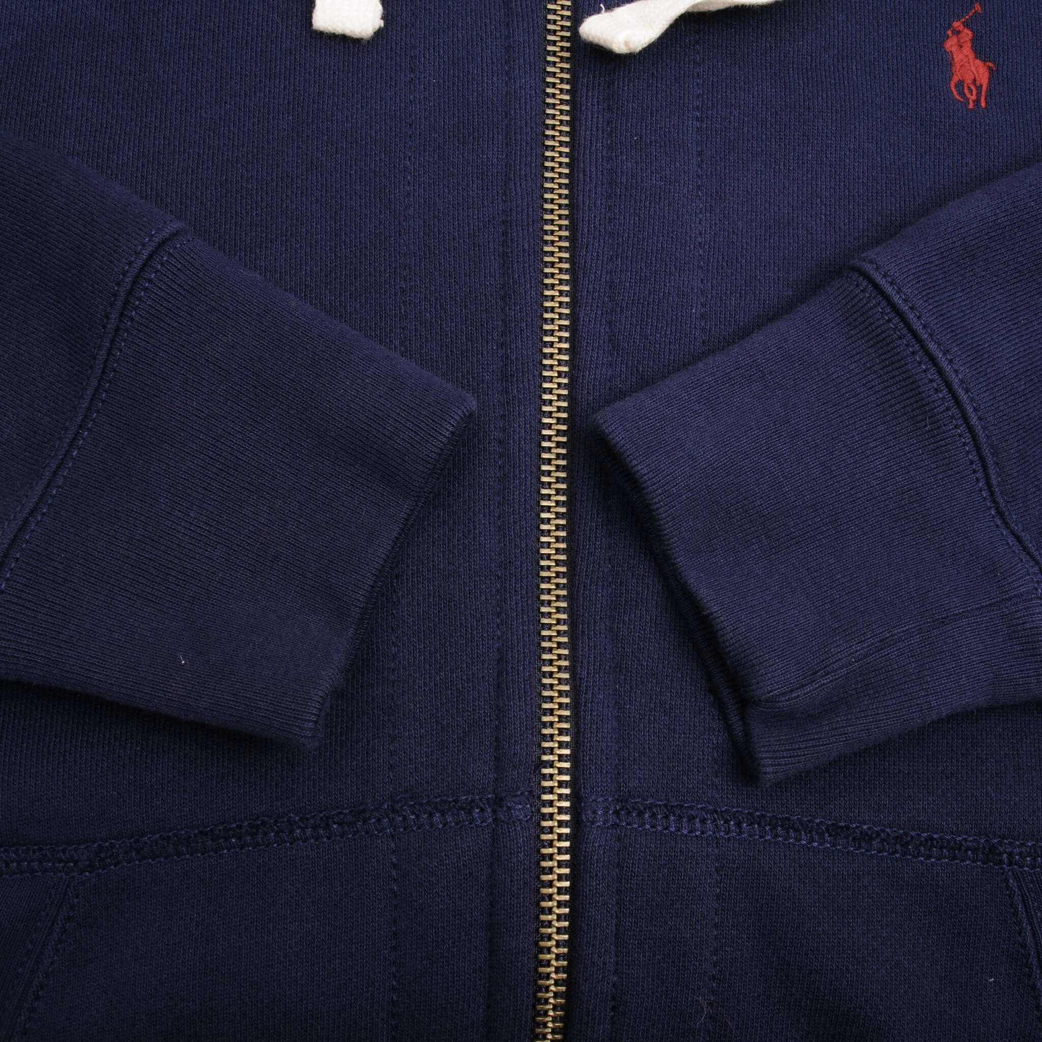 VINTAGE RALPH LAUREN FULL ZIP CLASSIC NAVY BLUE HOODIE SWEATSHIRT SIZE MEDIUM