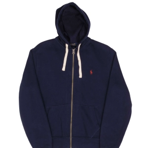 VINTAGE RALPH LAUREN FULL ZIP CLASSIC NAVY BLUE HOODIE SWEATSHIRT SIZE MEDIUM