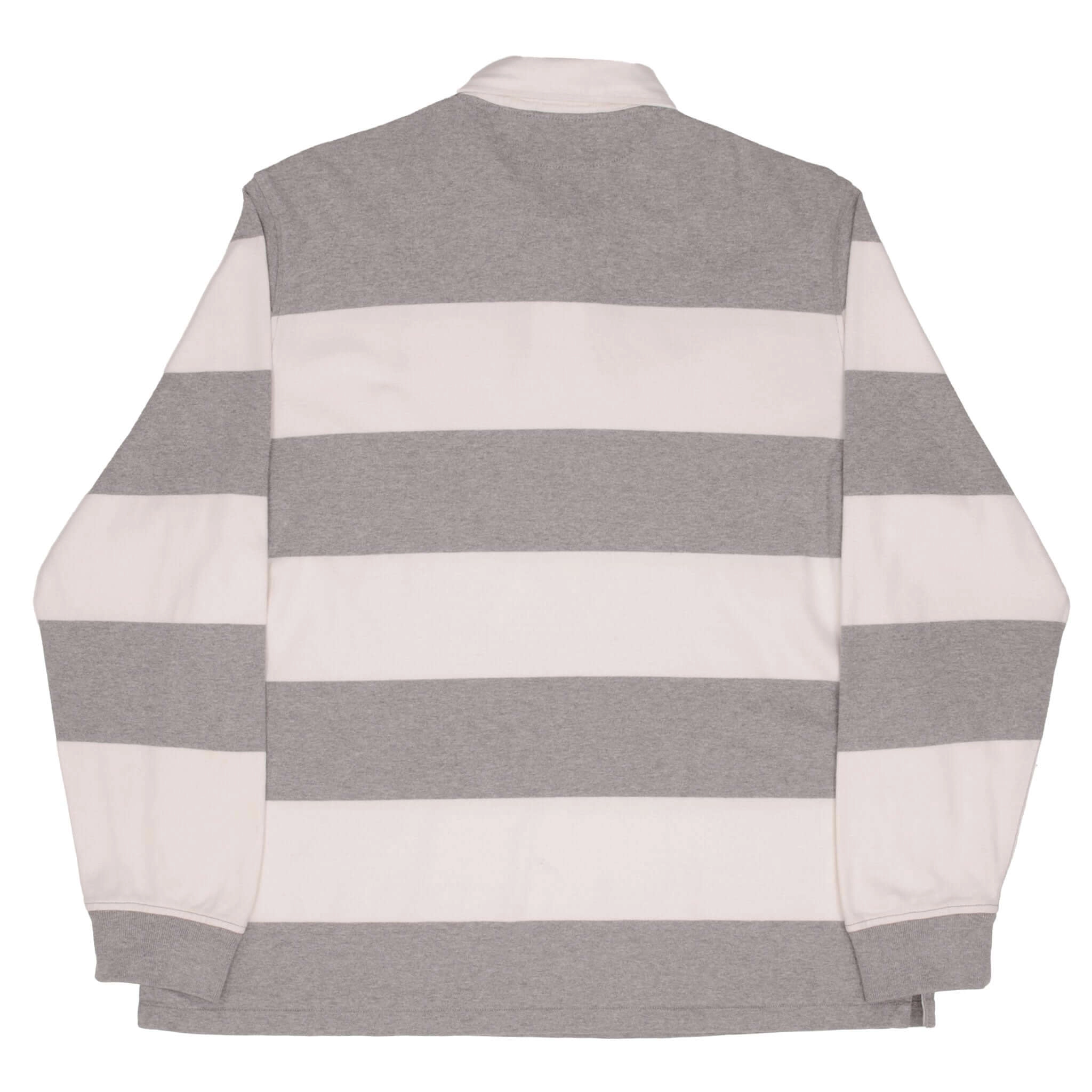 VINTAGE RALPH LAUREN GREY & WHITE STRIPED RUGBY POLO SHIRT 1990S SIZE XL