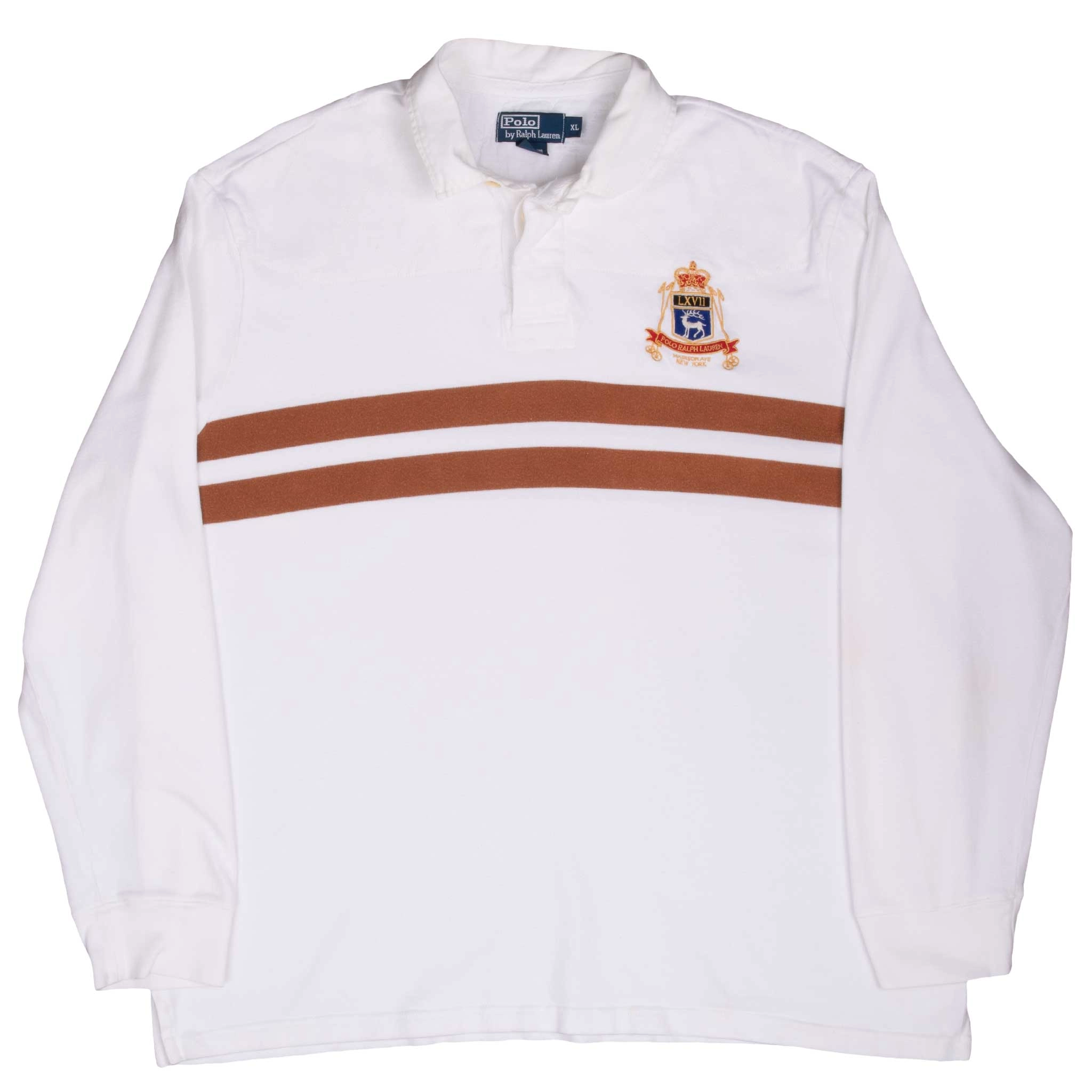 VINTAGE RALPH LAUREN MADISON AVE NEW YORK WHITE RUGBY POLO SHIRT 1990S XL
