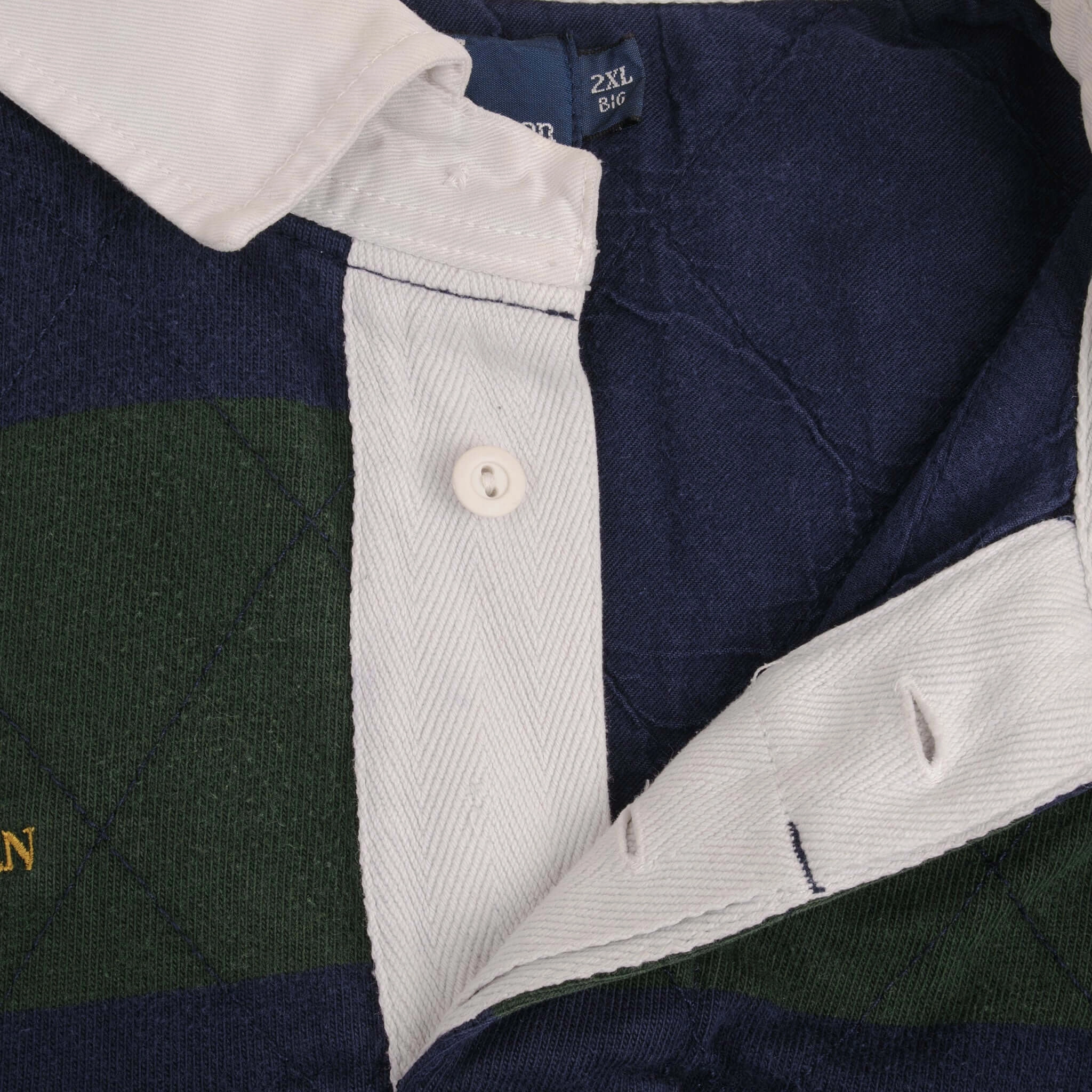 VINTAGE RALPH LAUREN NEW YORK BLUE GREEN STRIPED RUGBY POLO SHIRT 1990S 2XL BIG