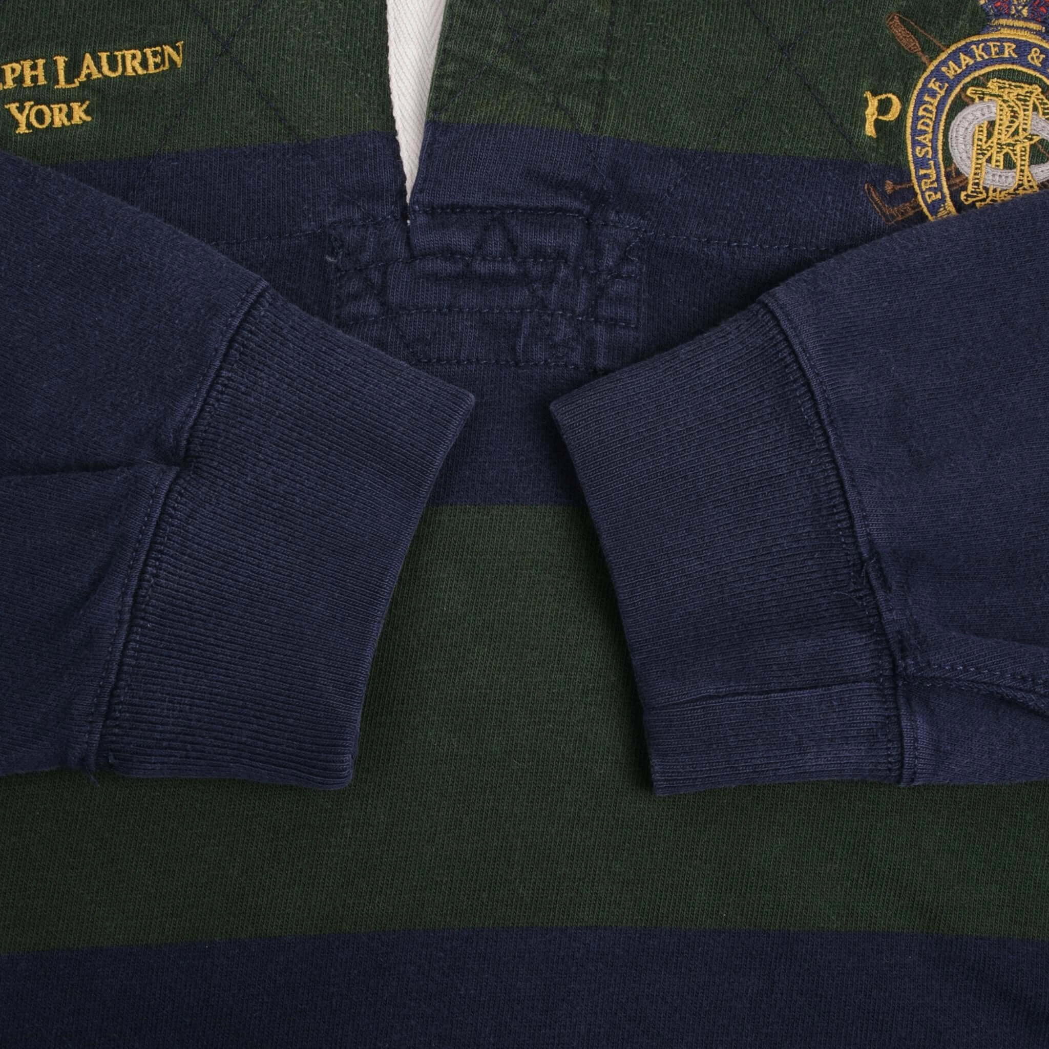 VINTAGE RALPH LAUREN NEW YORK BLUE GREEN STRIPED RUGBY POLO SHIRT 1990S 2XL BIG