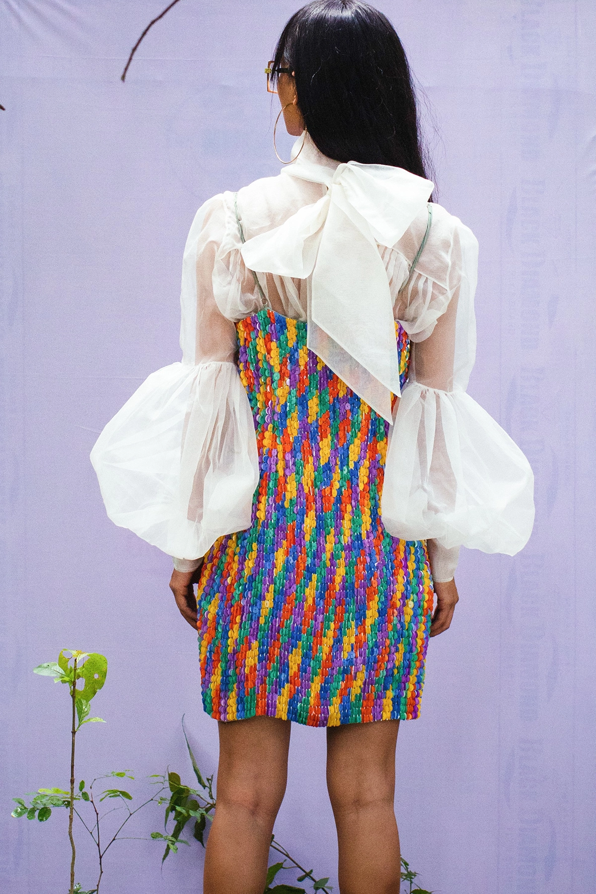 White Organza Tie-Up Puff Sleeve Shirt