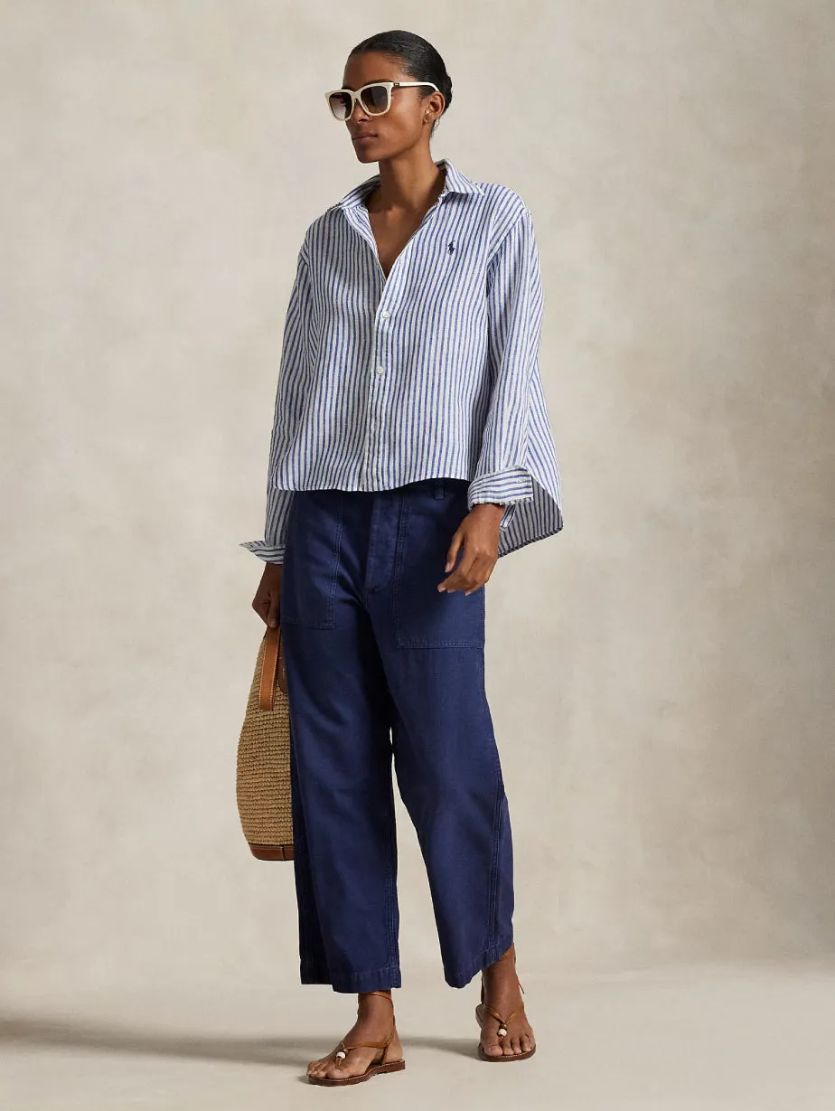 White/Blue Striped Linen Shirt